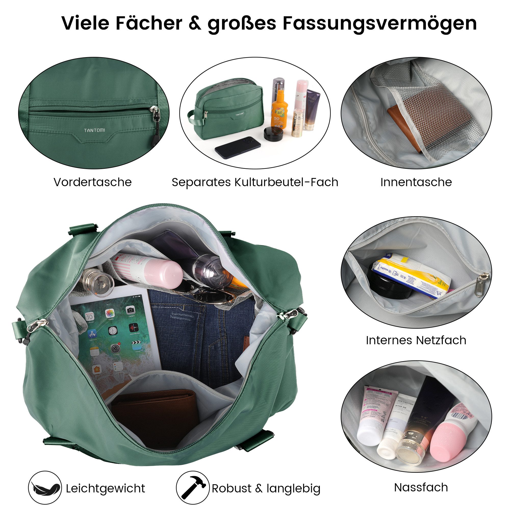 TANTOMI Reisetasche Erweiterbares Reisetasche mit Schuhfach & Kulturbeutel (46x23x32 Handgepäck), Nassfach, Wasserdicht Travel Bag Fitnesstasche Trainingstasche
