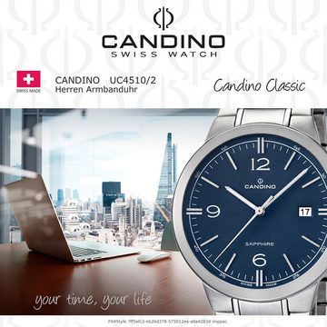 Candino Quarzuhr Candino Herren Uhr Analog C4510/2, Herren Armbanduhr rund, Edelstahlarmband silber, Luxus