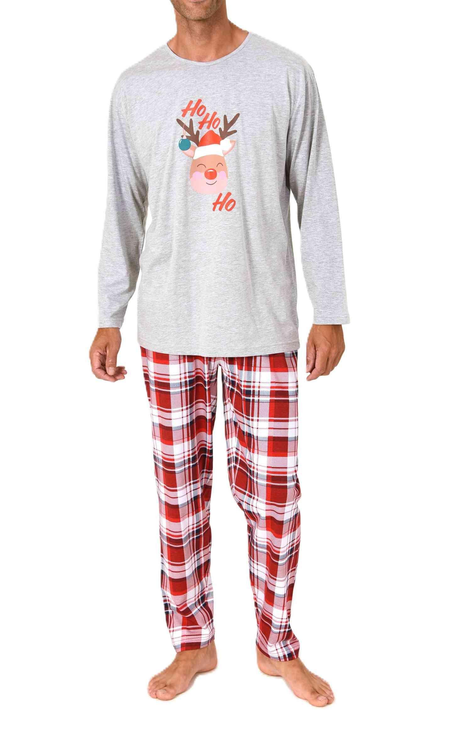 Normann Pyjama Herren Weihnachts Schlafanzug Pyjama mit lustigen Renntier Motiv