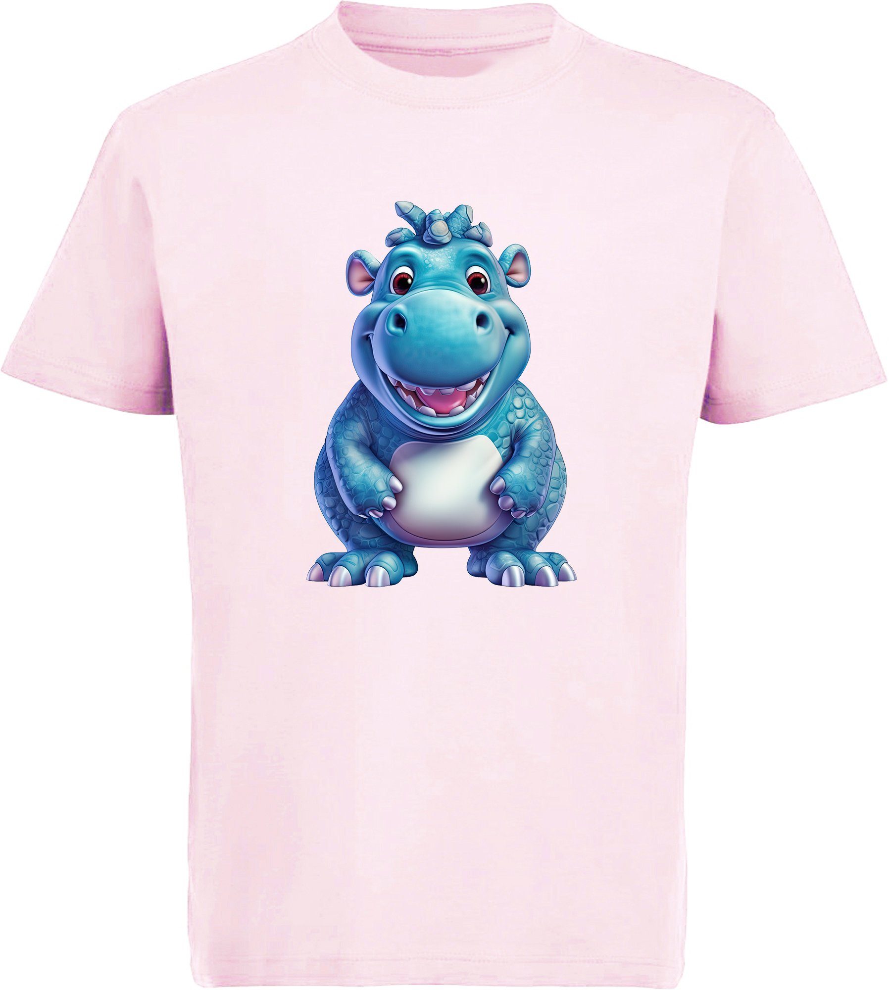 MyDesign24 T-Shirt Kinder Wildtier Print Shirt bedruckt - Baby Hippo Nilpferd Baumwollshirt mit Aufdruck, i274 rosa