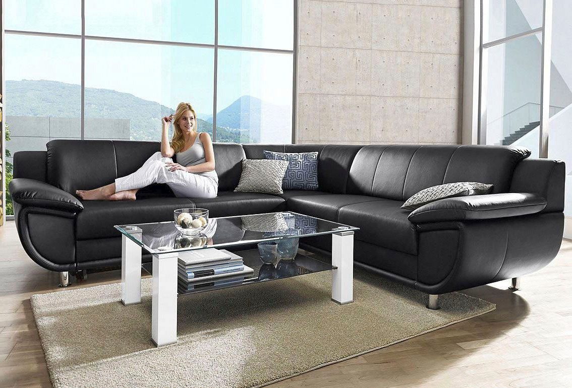 TRENDMANUFAKTUR Ecksofa Rondo wahlweise mit Schlaffunktion, bequeme Armlehnen, L-Form, wahlw.mit Federkern, Füße chromfarben, Unser Dauertiefpreis