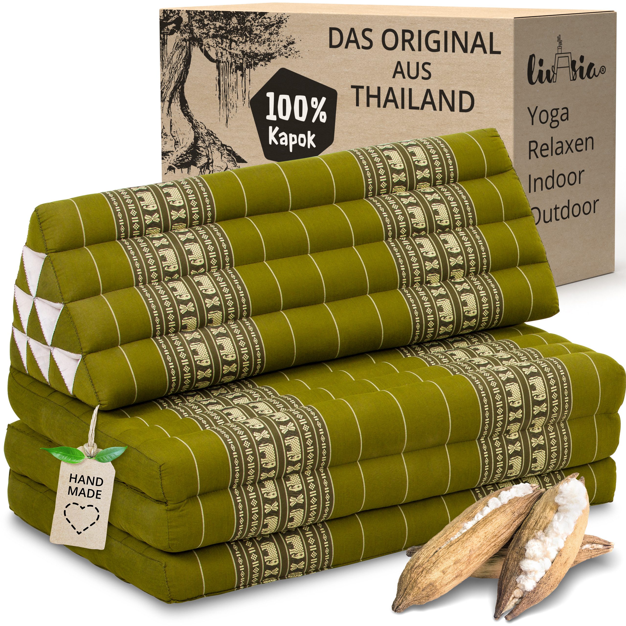 livasia Sitzsack Thaikissen XXL breit - 190x80x8cm, Kapok, vegan, handgefertigt