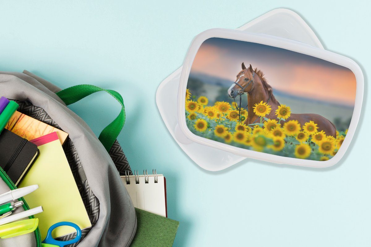(2-tlg), Pastell, Pferd - Brotbox - Mädchen und für Sonnenblume Brotdose, - Erwachsene, Jungs für weiß und Himmel MuchoWow Kunststoff, Lunchbox Kinder