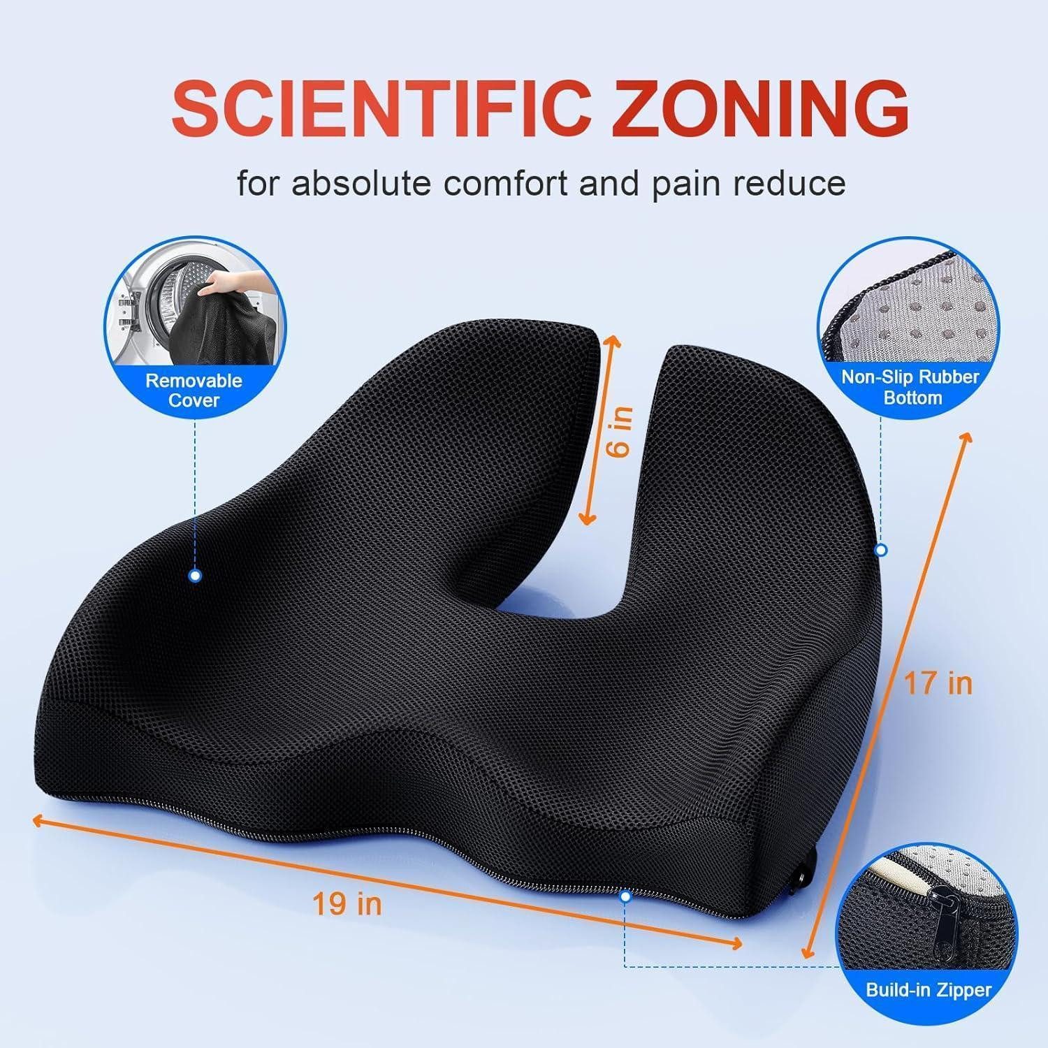 LuxusKollektion Stuhlkissen Ergonomisches Memory-Foam Sitzkissen für Büro Bürostuhl Auto Schwarz – Bild 5 von 5