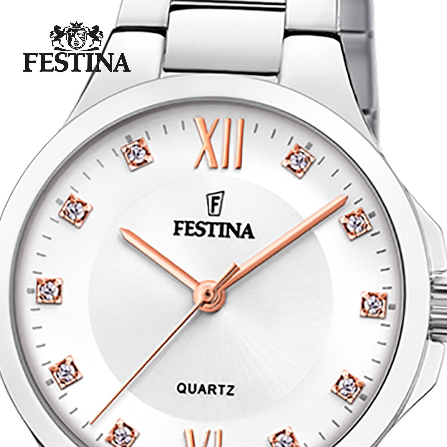 Festina Quarzuhr Festina Damenuhr Mademoiselle, (Analoguhr), Damen Armbanduhr rund, Edelstahlarmband silber, Fashion