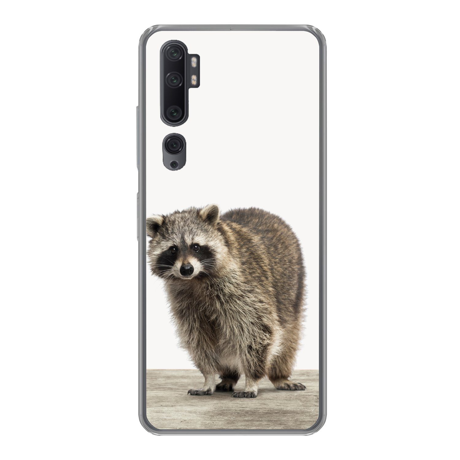 MuchoWow Handyhülle für Xiaomi Mi Note 10 Waschbär - Tiere - weißer Hintergrund - Jungen -