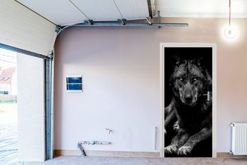 MuchoWow Türtapete Tiere - Wolf - Schwarz - Weiß - Porträt, Matt, bedruckt, (1 St), Fototapete für Tür, Türaufkleber, 75x205 cm