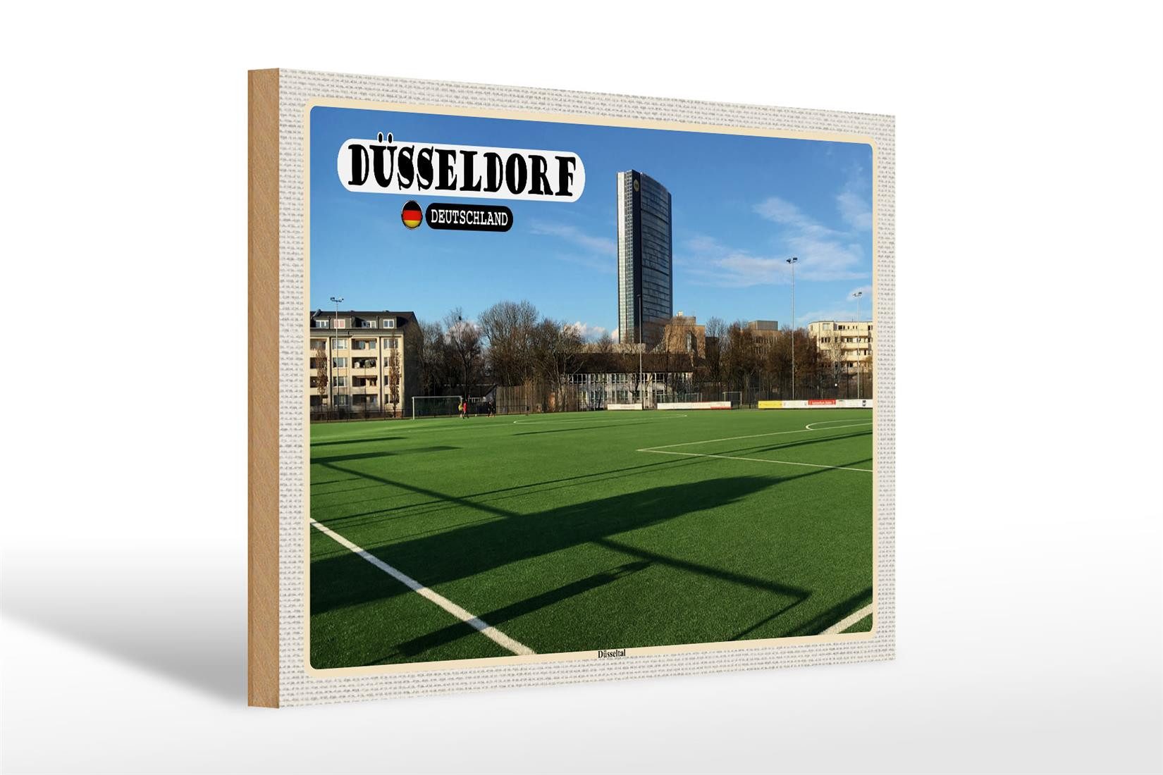 Holzbild Städte Düsseldorf Düsseltal Fußballplatz 30x20cm
