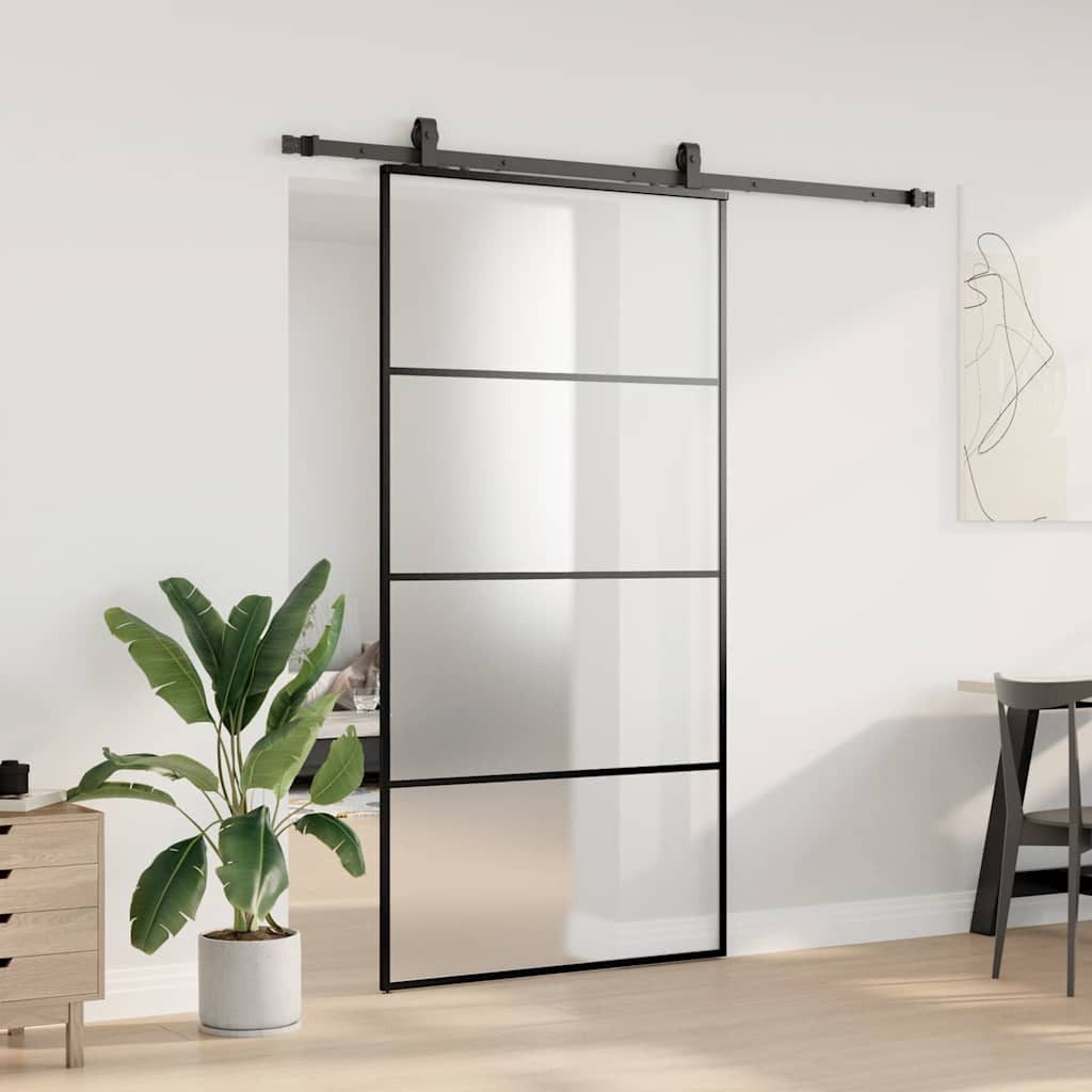 vidaXL Schiebetür Schiebetür mit Beschlag Schwarz 102,5x205 cm ESG-Glas