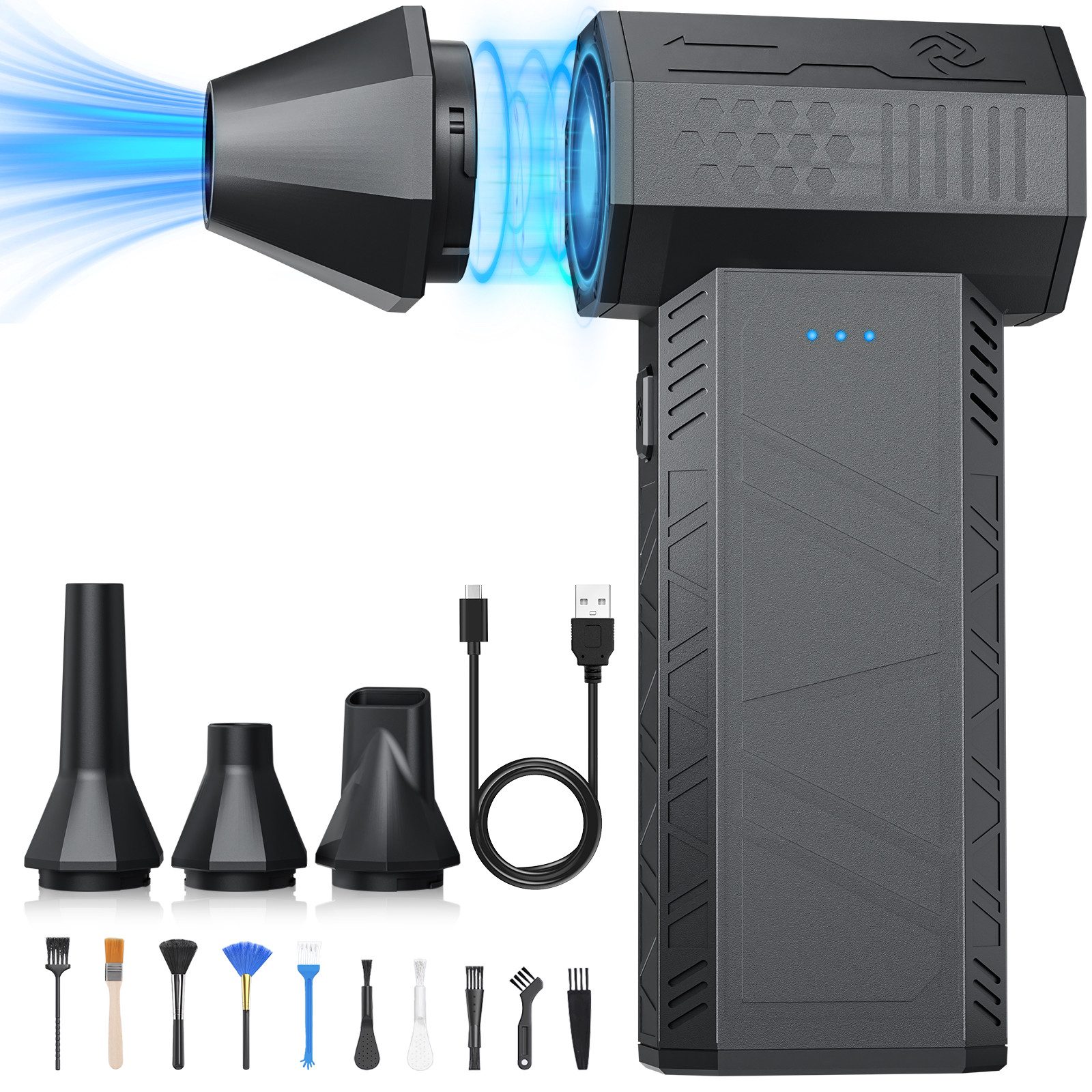 Salcar Handstaubsauger 3 Gang Elektrische Staubgebläse PC Reinigungsset mit 110000 U/min, 120 W, Druckluftsauger 110000 U/min für Laptop, Tastatur, Gaming-Controller