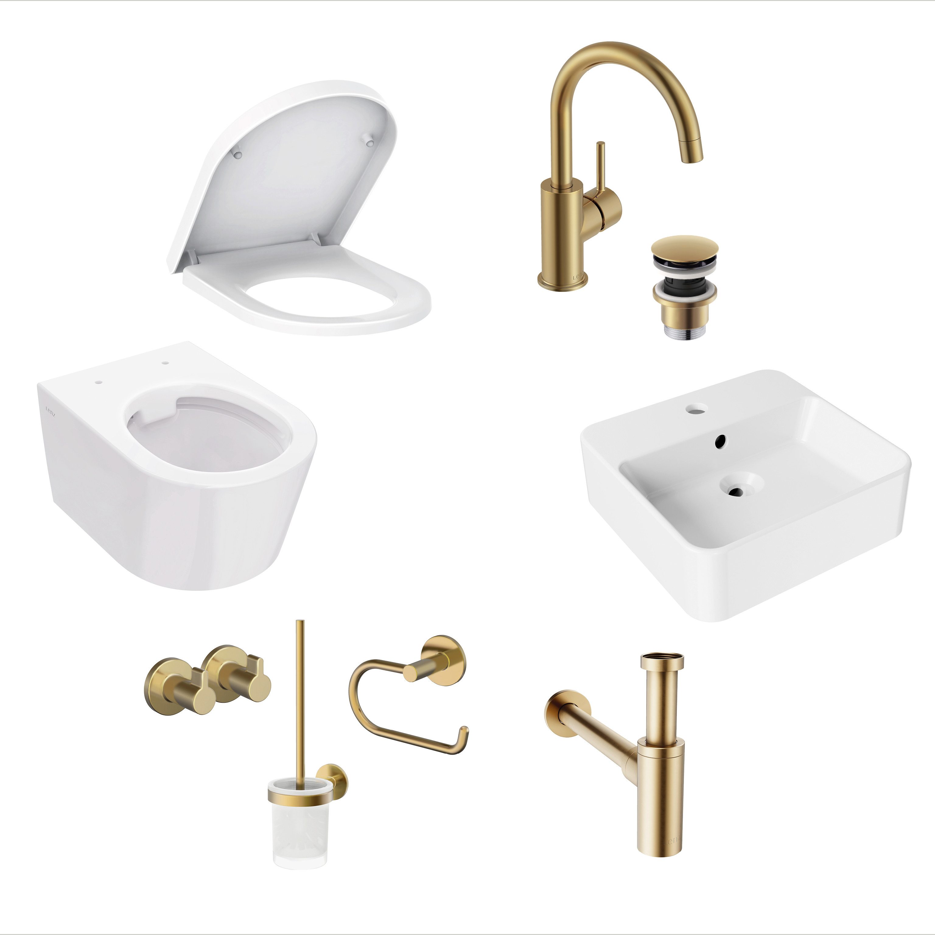 Lenz WC-Komplettset PERFECT FIT, wandhängend, (Gäste-Bad-Set Komplettes Gästebad als Set), 8-teiliges Bad-Set