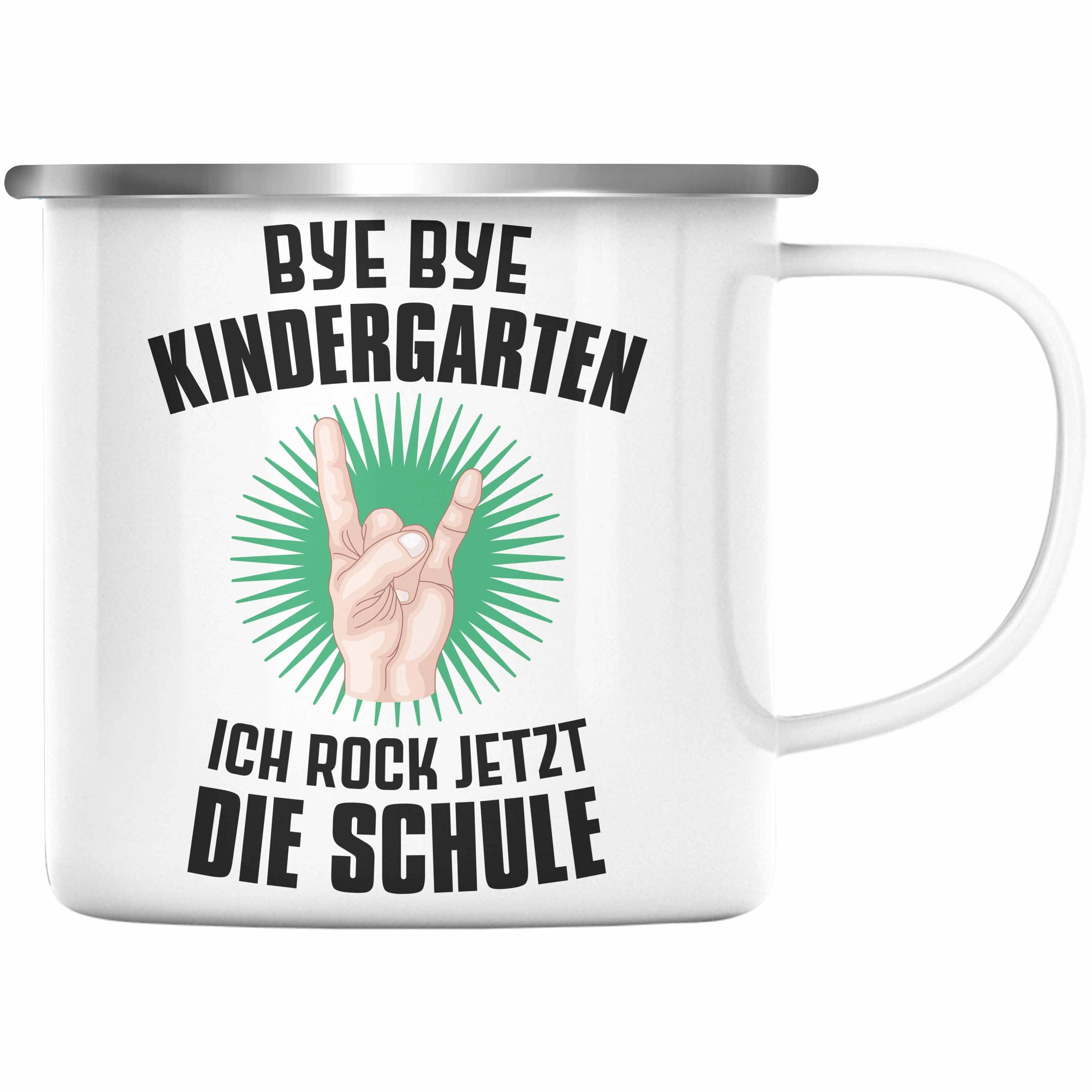 Trendation Thermotasse Trendation - Einschulung Junge Rocke Jetzt Die Schule Geschenk für Schultüte Füllung Emaille Tasse Schulstart 1. Schultag Schuleinführung Schulanfang Geschenkidee Schulkind 2022