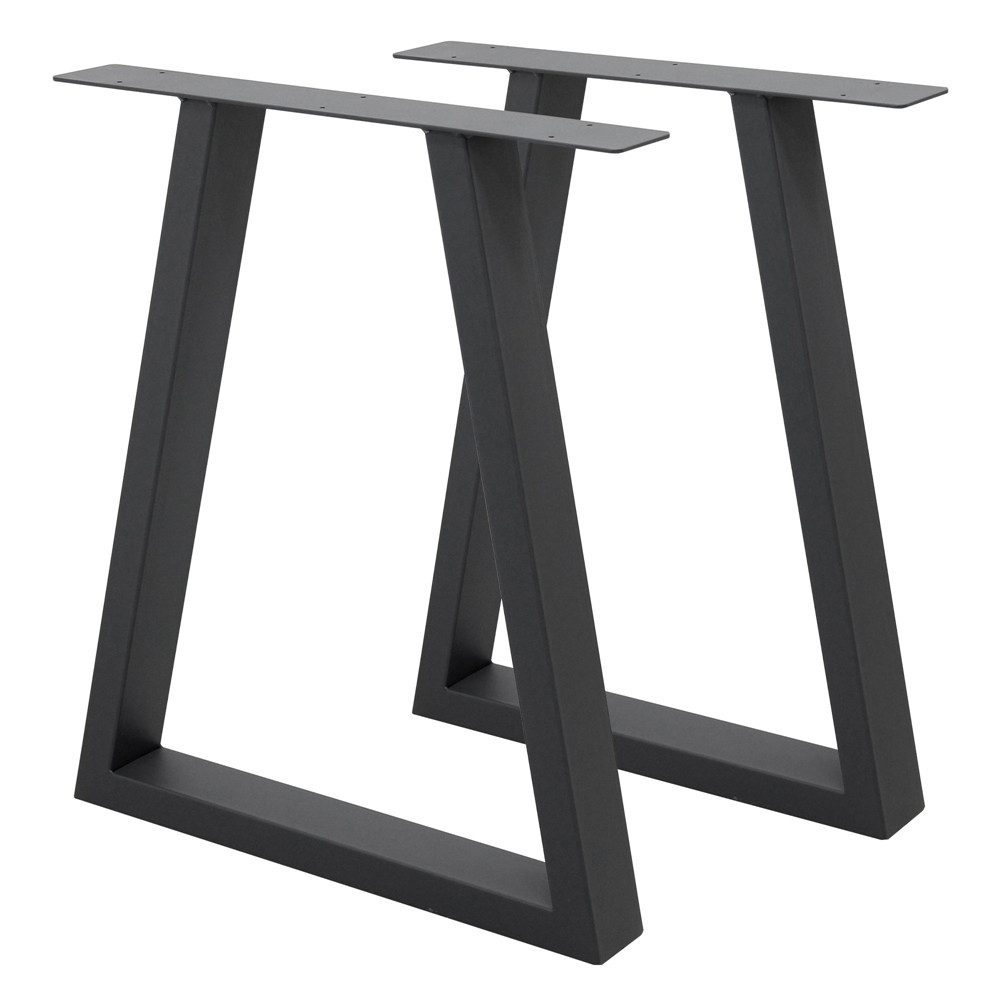 ECD Germany Tischbein 2x Tischgestell Tischkufen Trapez Design aus pulverbeschichtetem Stahl, Metall Möbelfüße 60x72 cm Tischuntergestell für Esstisch Schreibtisch