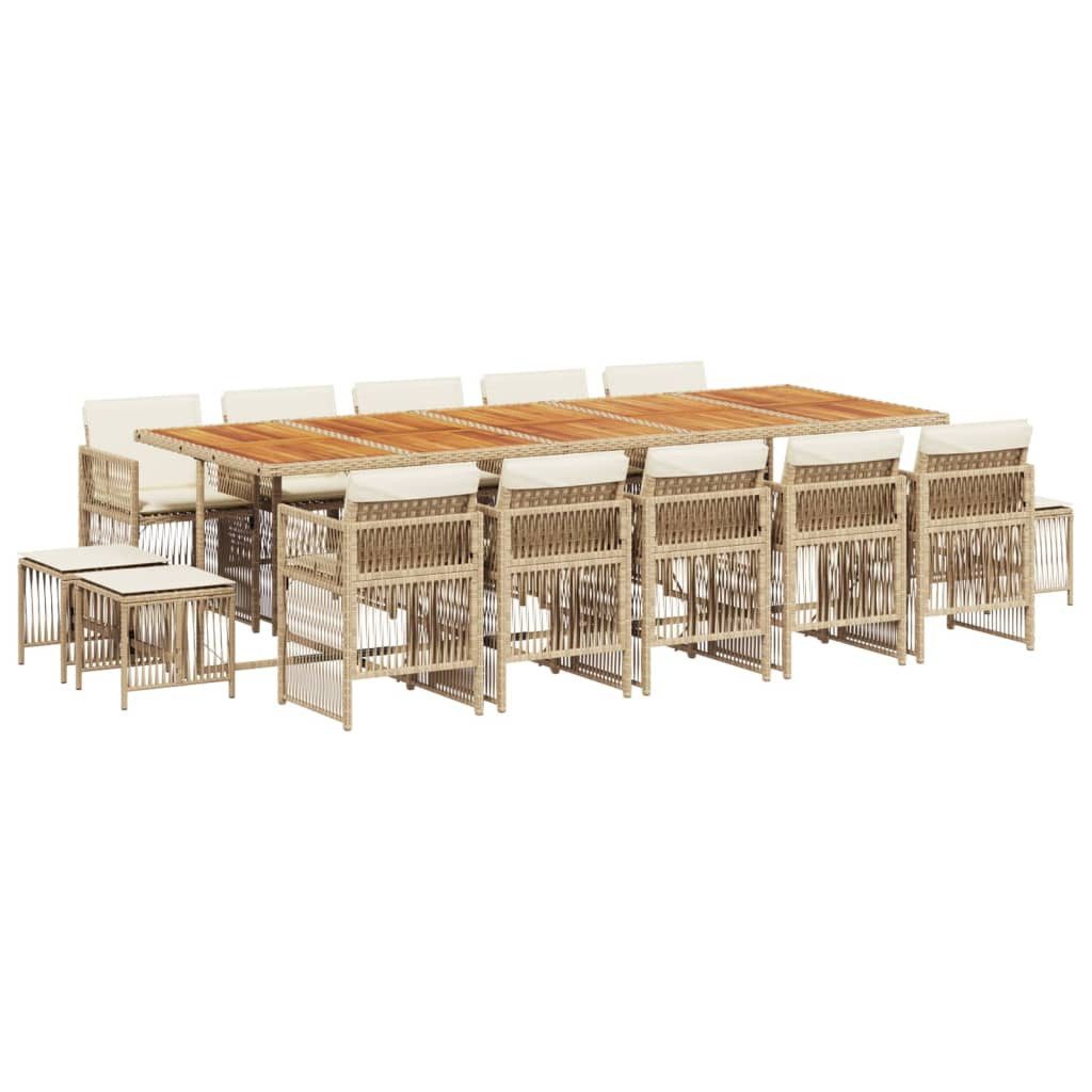 vidaXL Garten-Essgruppe 15-tlg. Garten-Essgruppe mit Kissen Beige Poly Rattan, (14-tlg)