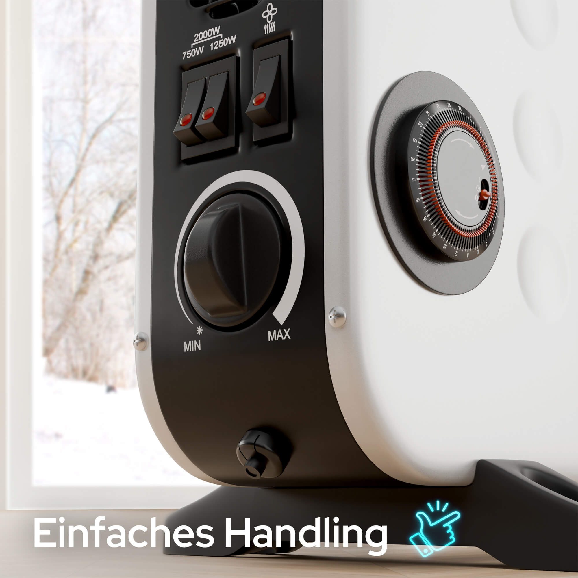 Arebos Konvektor 2000 W 3 Heizstufen, Sensorgesteuert integriertes Thermostat, Überhitzungsschutz, LCD-Display Timer mobiles Heizgerät