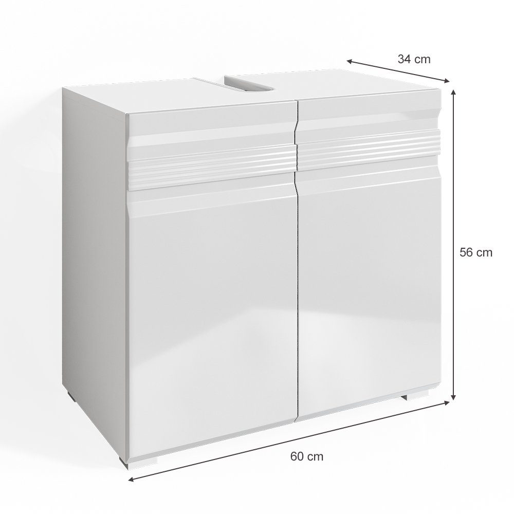 Vicco Waschbeckenunterschrank Fredd, Weiß Hochglanz/Weiß Hochglanz, 60 x 56 cm (1-St) – Bild 3 von 5