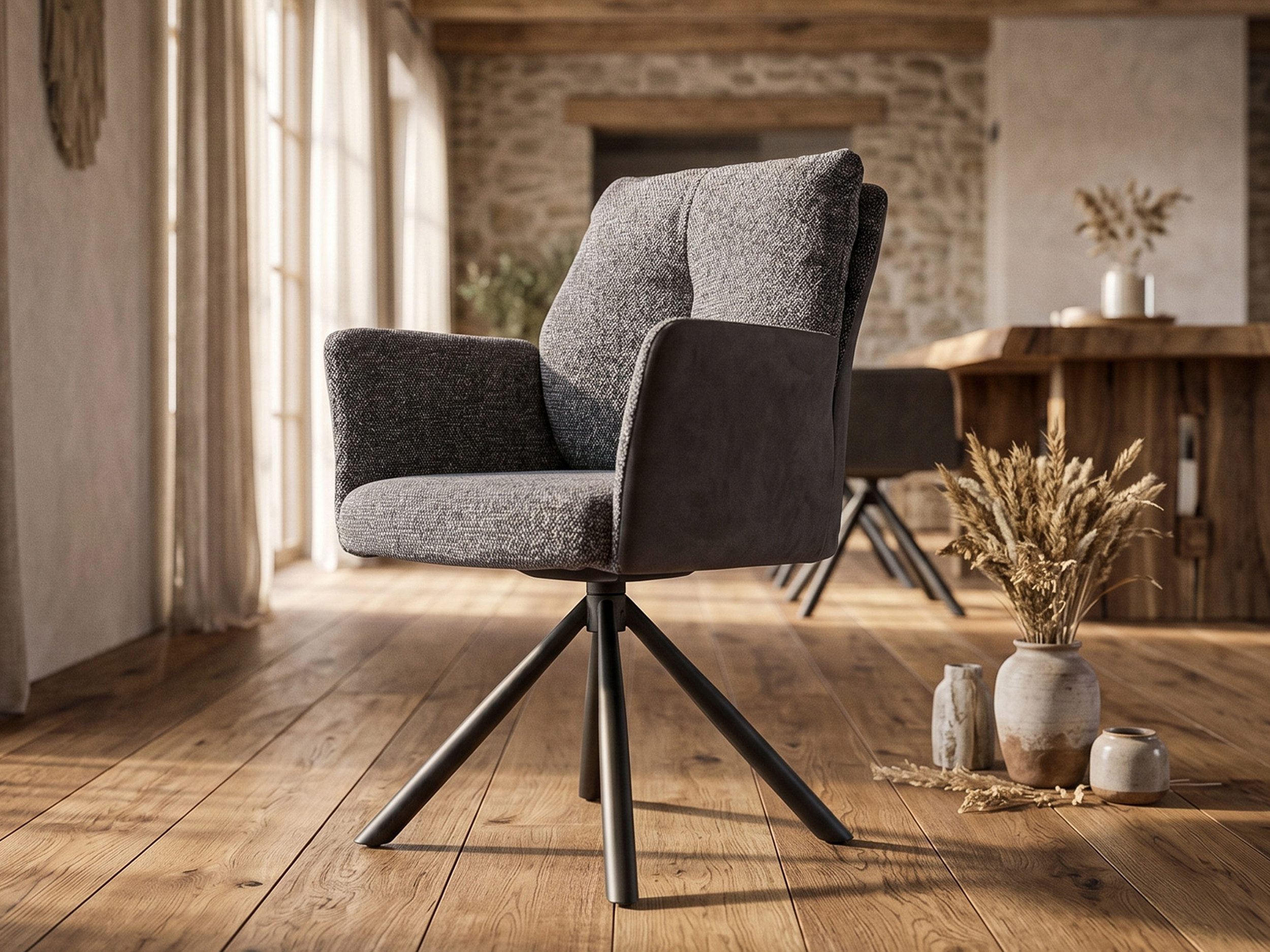 Massivart® Polsterstuhl mit Armlehnen & Drehfunktion, Taschenfederkern »NOLAN«, Esszimmerstuhl · Stoff-Mix · 360° drehbar · Nivellierung