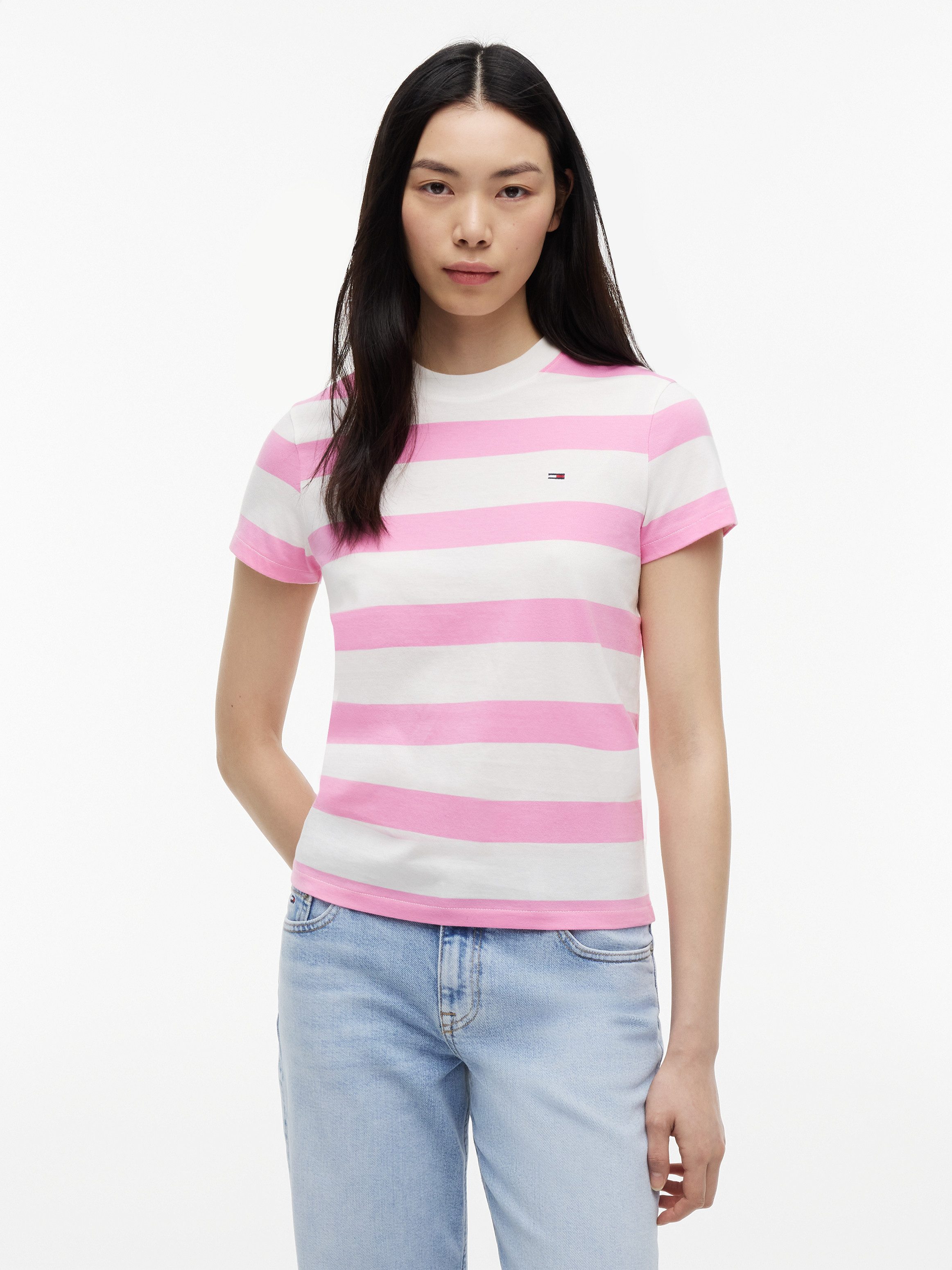 Tommy Jeans Kurzarmshirt TJW REG S FLAG JERSEY SS TEE EXT Baumwolle, regular fit, Kurzarm, Blockstreifen