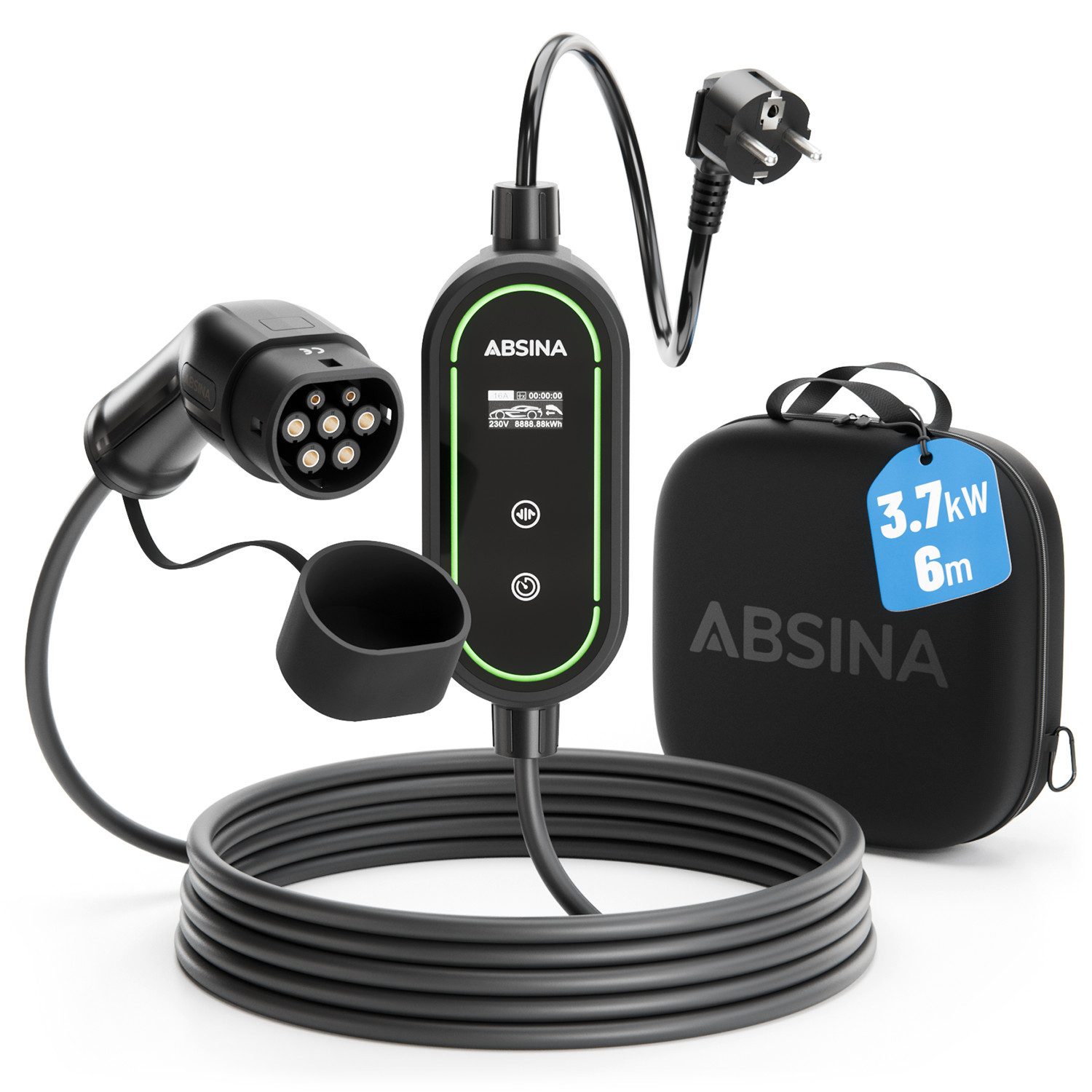 ABSINA Typ 2 Ladekabel Schuko mit einstellbarer Ladeleistung - ICCB 3,7kW 16A Elektroauto-Ladegerät (1-tlg)