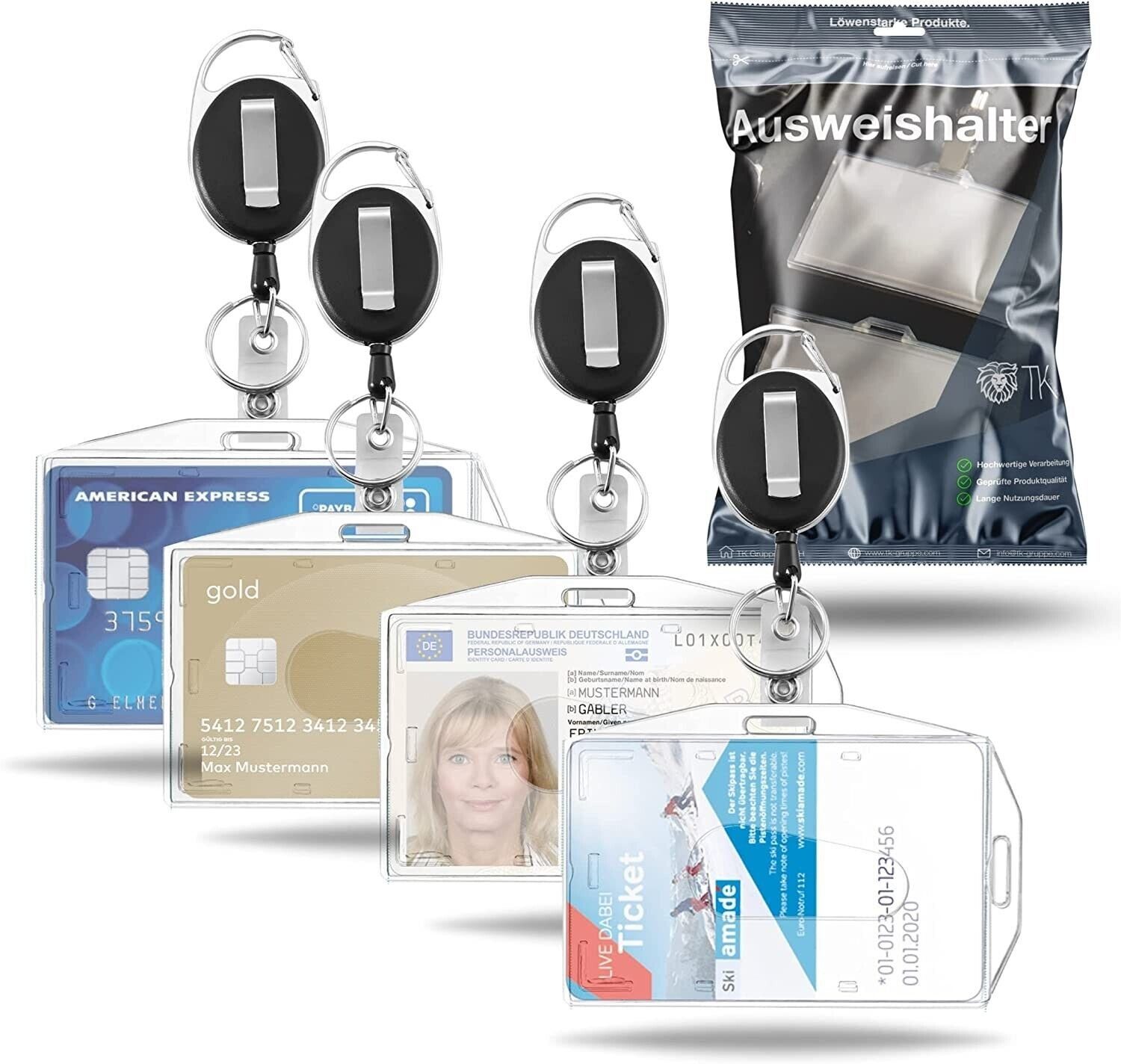 officegurus® Case zum Umhängen 4x Ausweishalter mit ausziehbarem Zugband,  Ausweishülle Kartenhalter