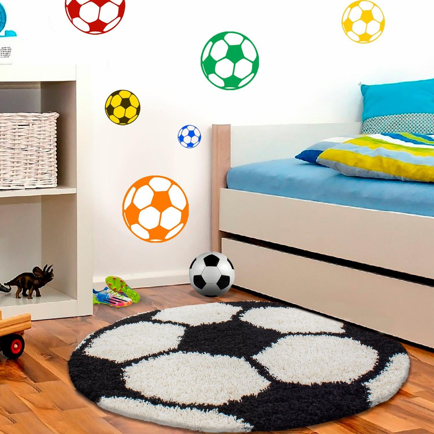Ayyildiz Teppiche Kinderteppich Fun 6001, rund, Höhe: 30 mm, Fußball Design