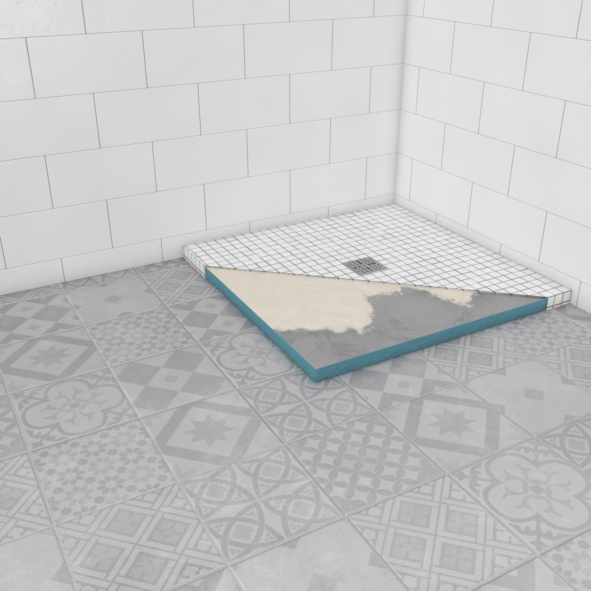 Marwell Duschwanne, quadratisch, Extrudiertes Polystyrol (XPS), 90 x 90 x 4 cm aus sehr stabilem, wasserdichtem Polystyrol