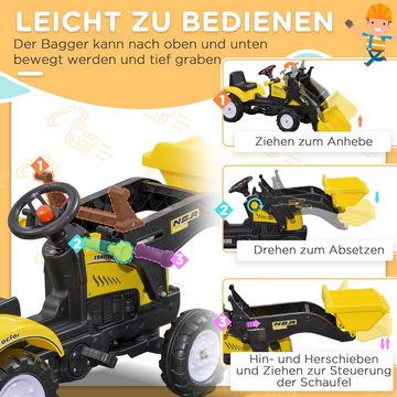 HOMCOM Trettraktor Sitzbagger, Aufsitzbagger mit Schaufel Rutscherfahrzeug, für 3-jährige Kinder