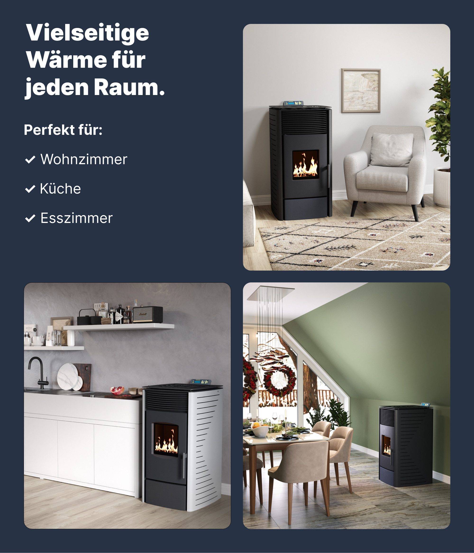 NEMAXX Pellet Stove P12 13.6 kW up to 300m³ with ECO Mode, Wi-Fi Ready, Weekly Timer, Black