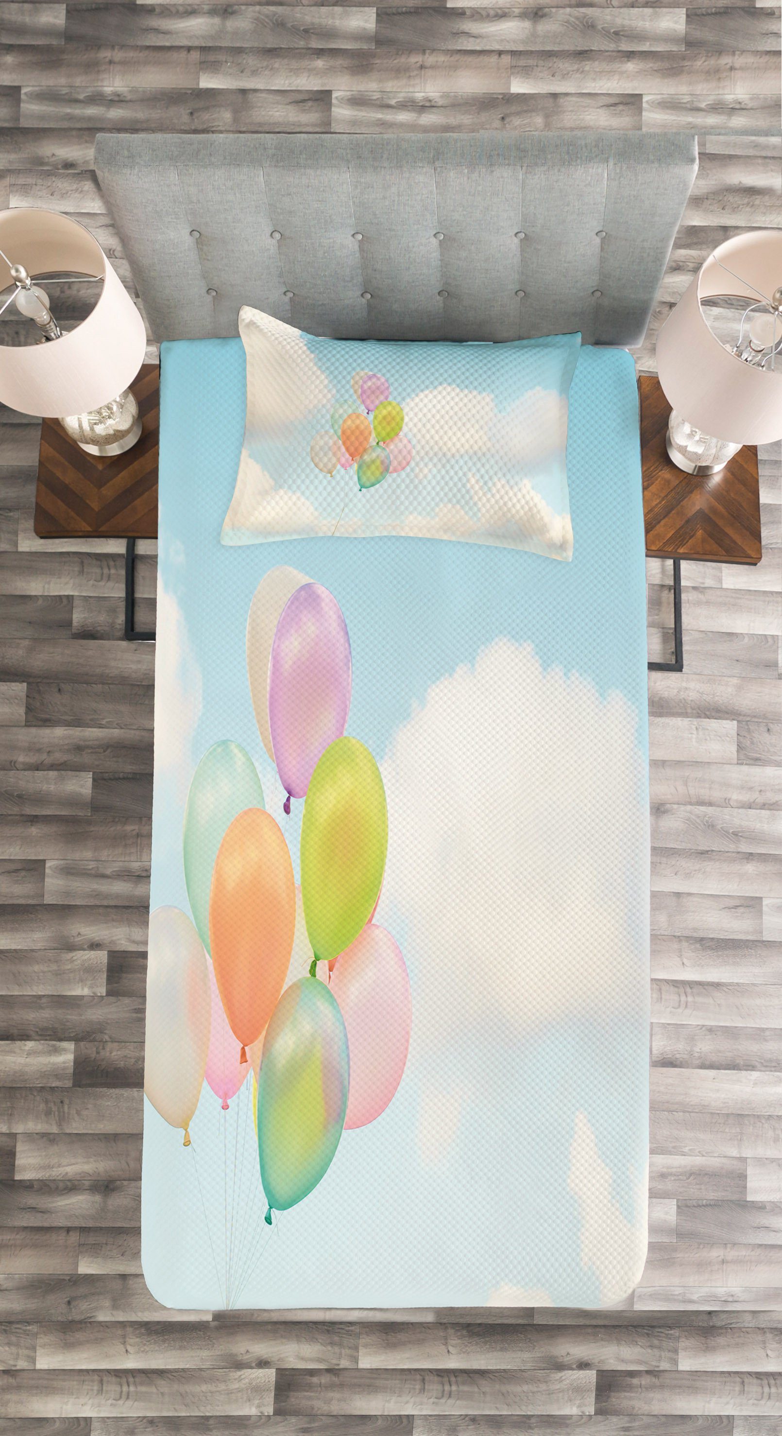 oben Luftballons Bunt fliegen Kissenbezügen Waschbar, Set in nach Tagesdecke mit Himmel Abakuhaus,