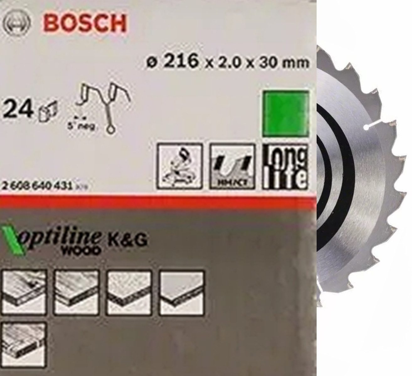 Bosch Professional Kreissägeblatt Bosch Pro Kreissägeblatt, 216 x 2 x 30 mm, 24 Z Optiline Wood