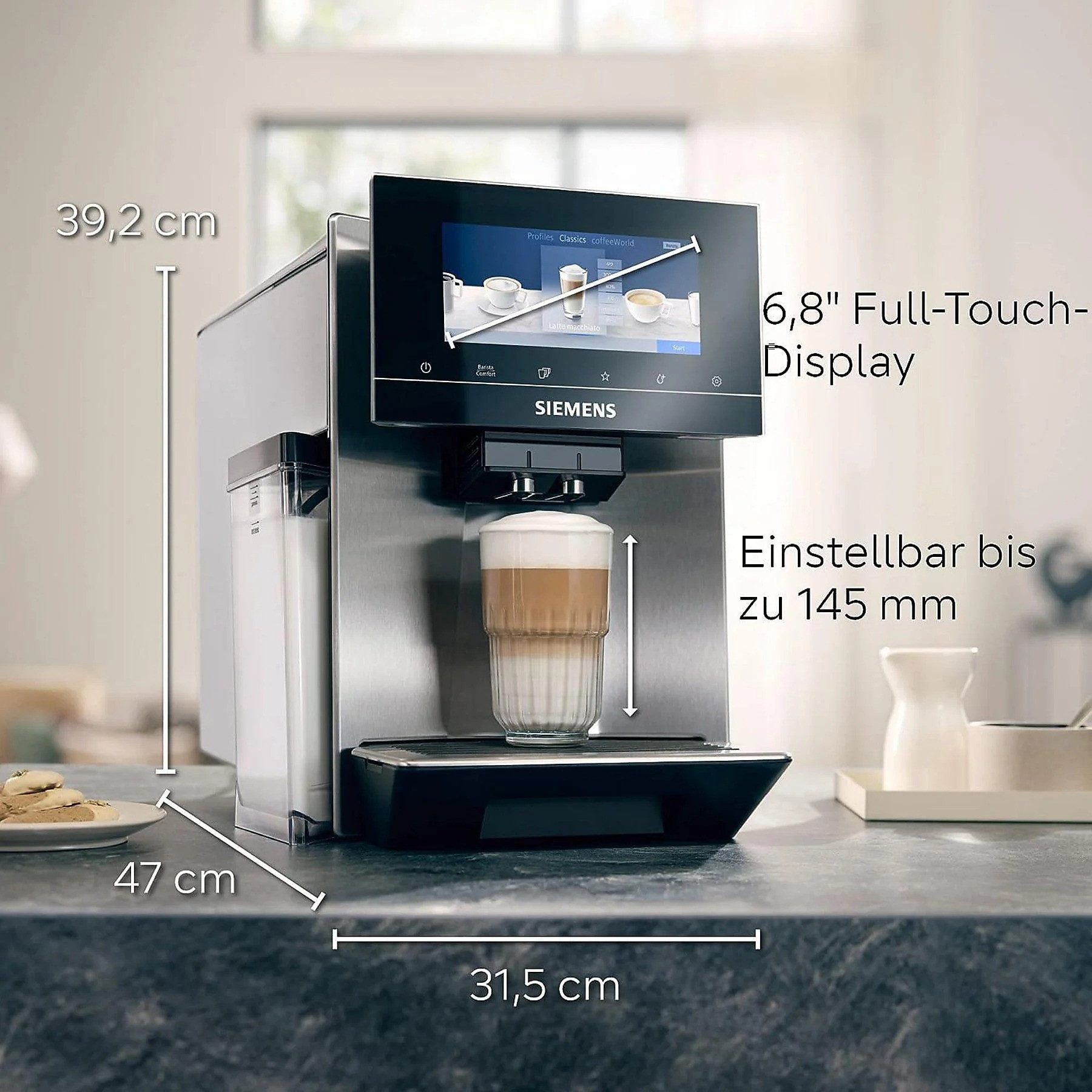 SIEMENS Kaffeevollautomat TQ907D03, Siemens EQ900 TQ907D03 Kaffeevollautomat Edelstahl 19 bar DualBean