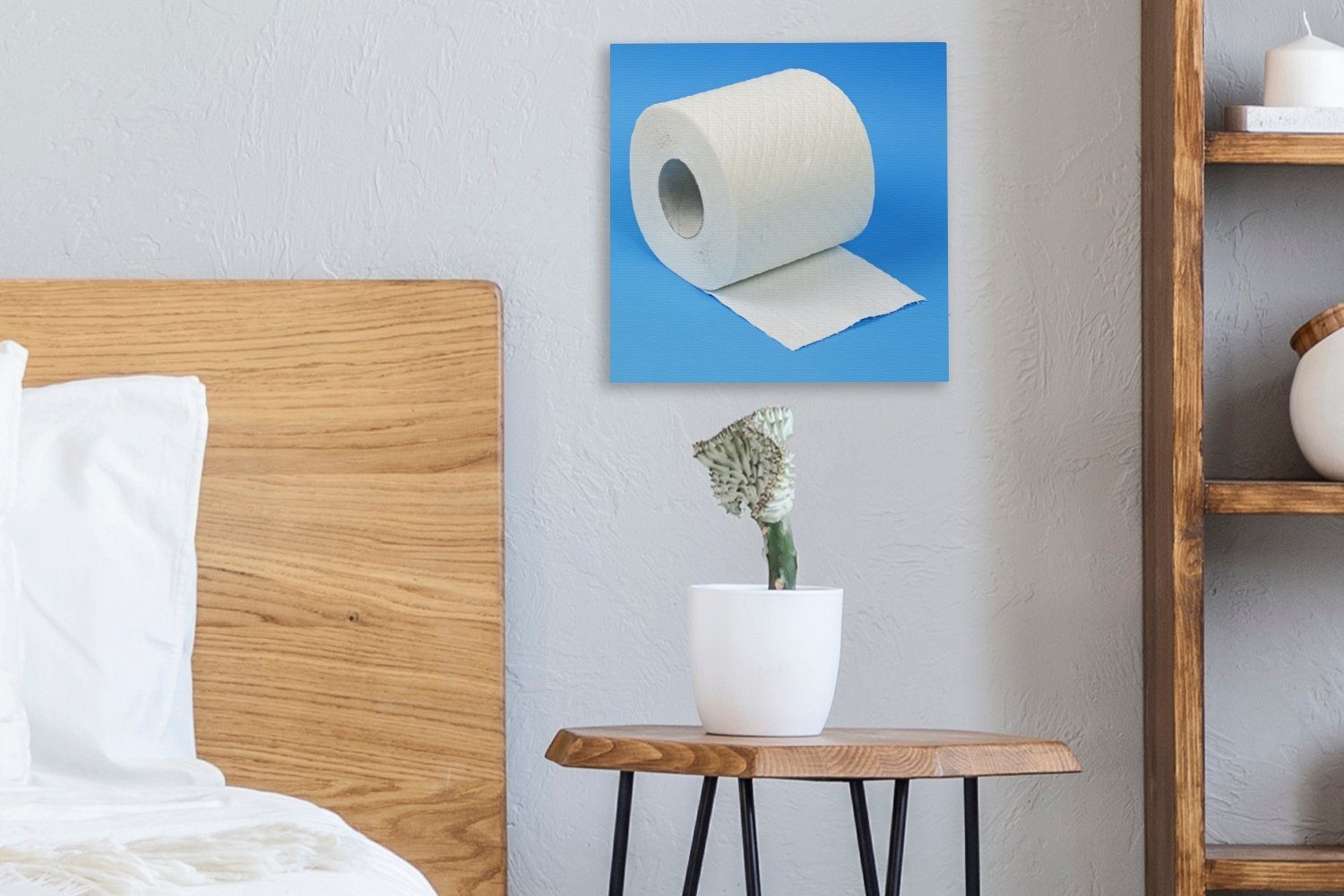 Leinwandbild Leinwand Wohnzimmer Schlafzimmer für (1 OneMillionCanvasses® blau, auf Toilettenpapier Bilder St),