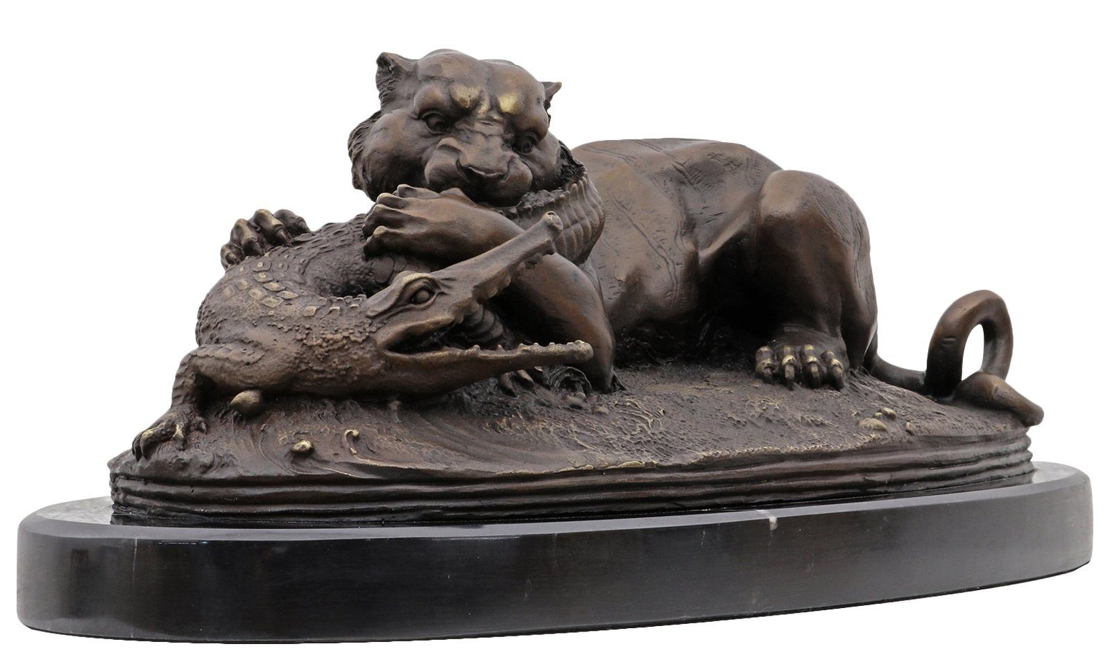 Aubaho Skulptur Bronzeskulptur Tiger Gavial Krokodil im Antik-Stil Bronze Figur Statue