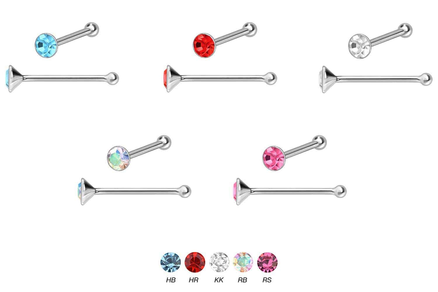 PIERCINGLINE Nasenpiercing 925er Silber Nasenstecker Pin RUNDER KRISTALL (Nasenstecker, 1-tlg)