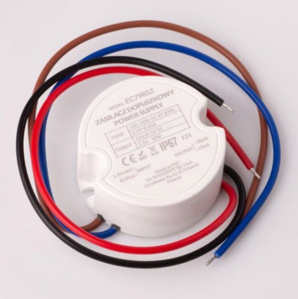 XENON 1892 LED Netzteil rund 230 Volt auf 12 Volt 30 Watt = 2,50 Amp. IP20 Netzteil