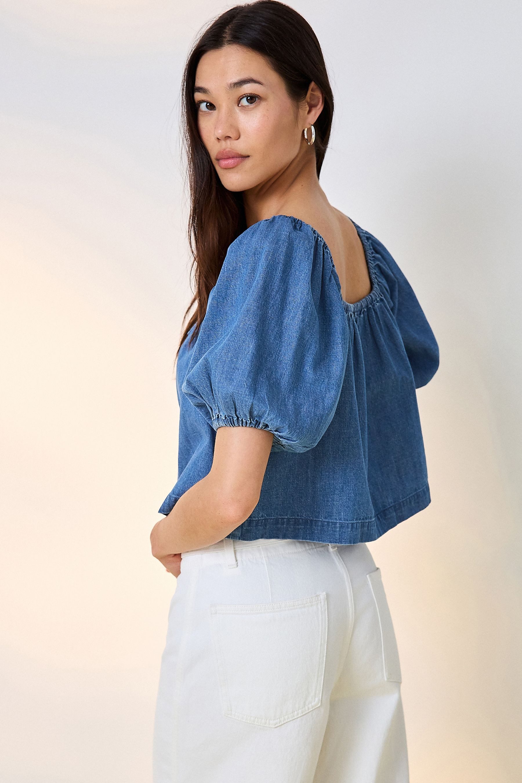 Next Jeansbluse Leichte Denimbluse mit Puffärmeln (1-tlg) – Bild 2 von 5