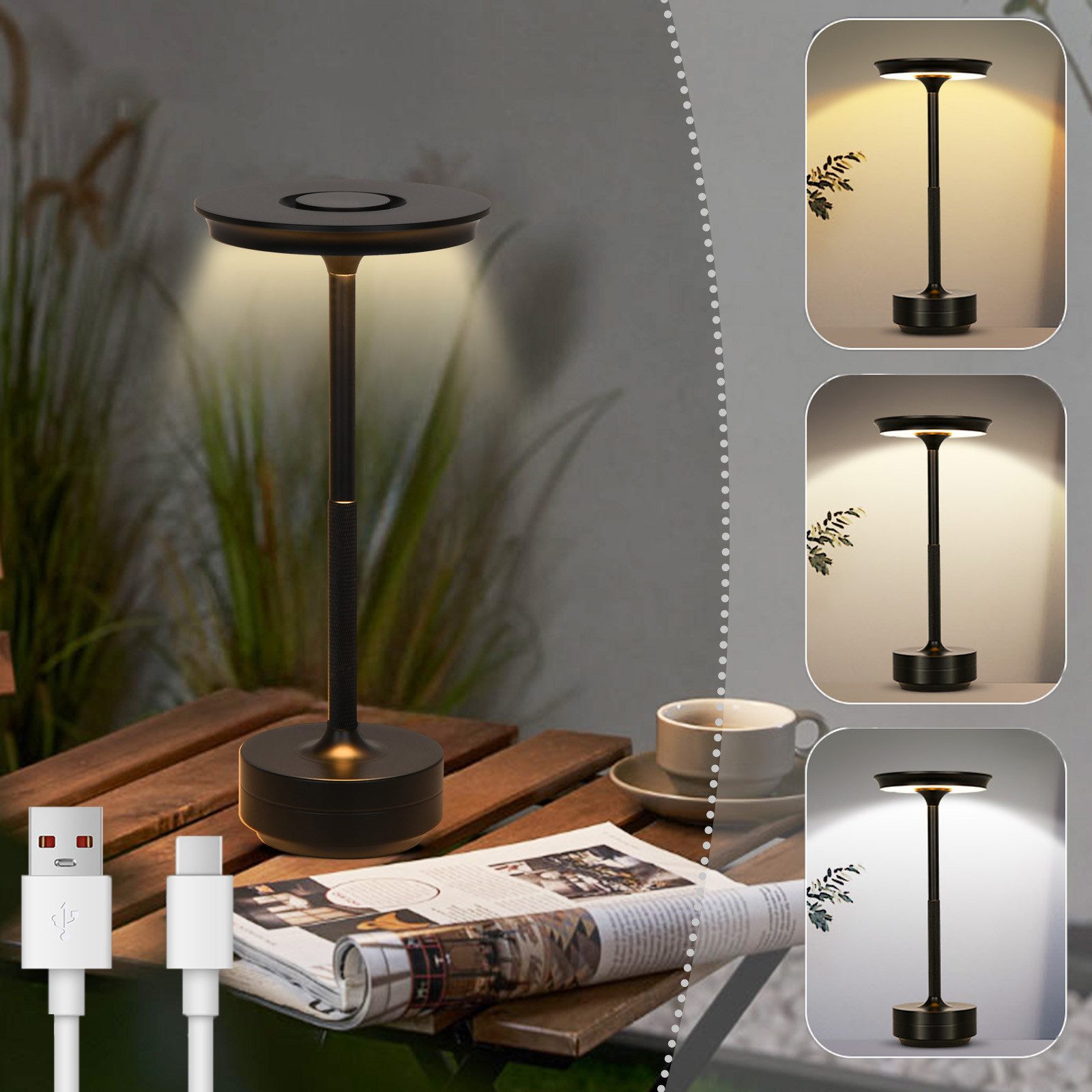 MUPOO LED Tischleuchte Tischlampe Akku Touch Dimmbar mit USB-C,3 Farbtem, S günstig online kaufen