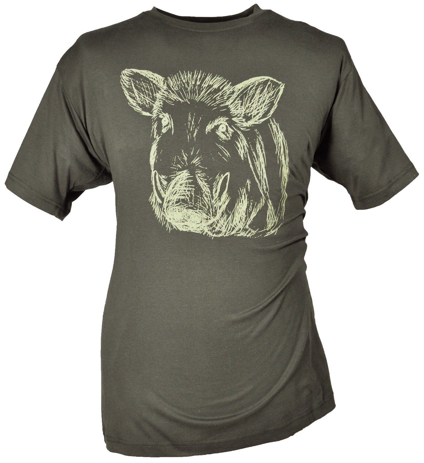 Hubertus® Hunting T-Shirt Jagd-T-Shirt Herren mit Motiv "Keilerkopf" oliv & schilf Jagdbekleidun