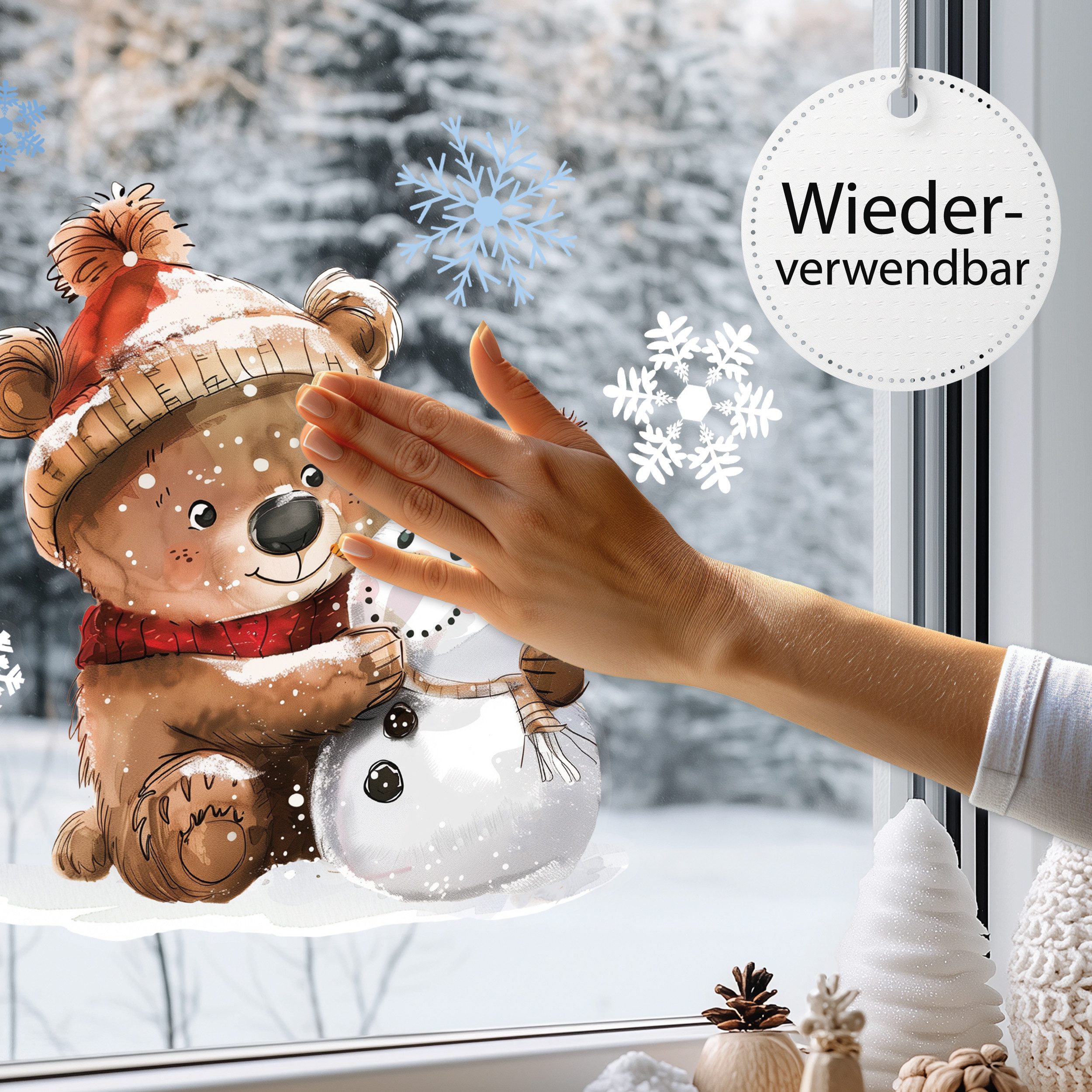 Sunnywall Fensterdekoration Kinderzimmer Fensterbild Winter, beidseitigger Druck, statisch haftend – Bild 3 von 5