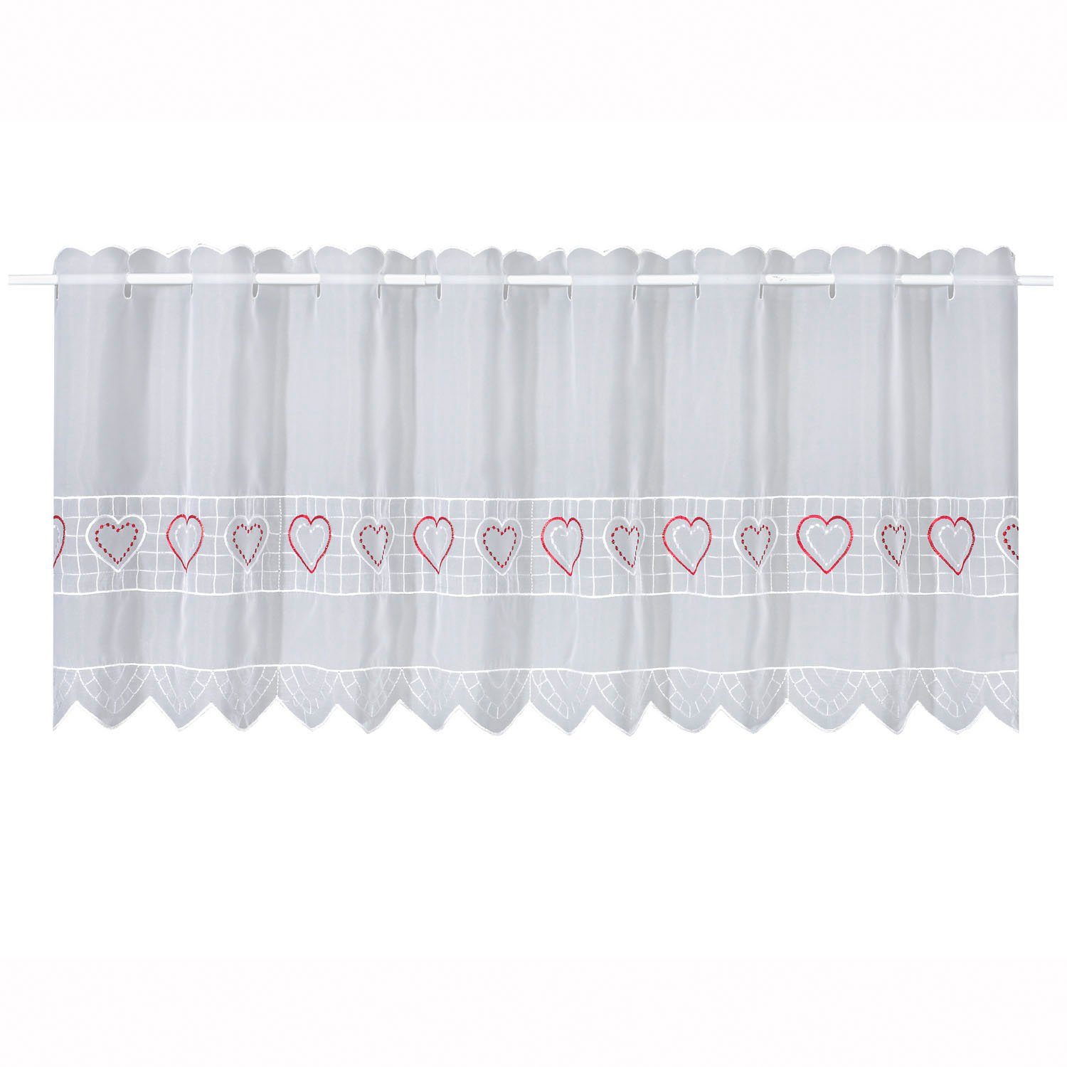 Scheibengardine Love, Gerster, Durchzuglöcher (1 St), transparent, HxB:  45x150, mit feinem Stickdesign, transparente, leichte Stoffe sind komplett  lichtdurchlässig