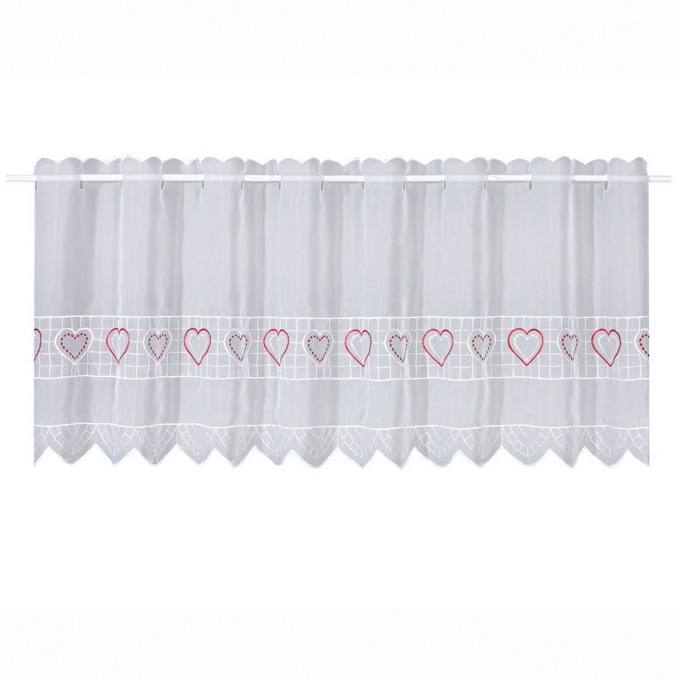 Scheibengardine Love, Gerster, Durchzuglöcher (1 St), transparent, HxB:  45x150, mit feinem Stickdesign, transparente, leichte Stoffe sind komplett  lichtdurchlässig