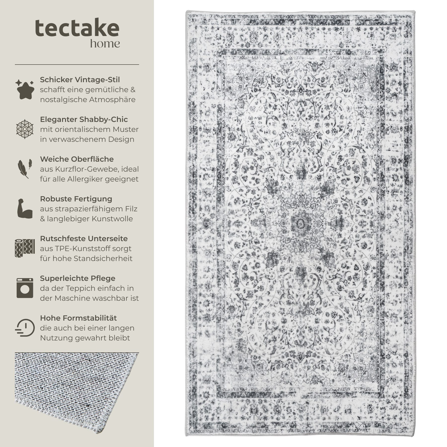 tectake Teppich Vintage Designer Teppich, Eckig, Höhe: 0.6 mm, verschiedene günstig online kaufen