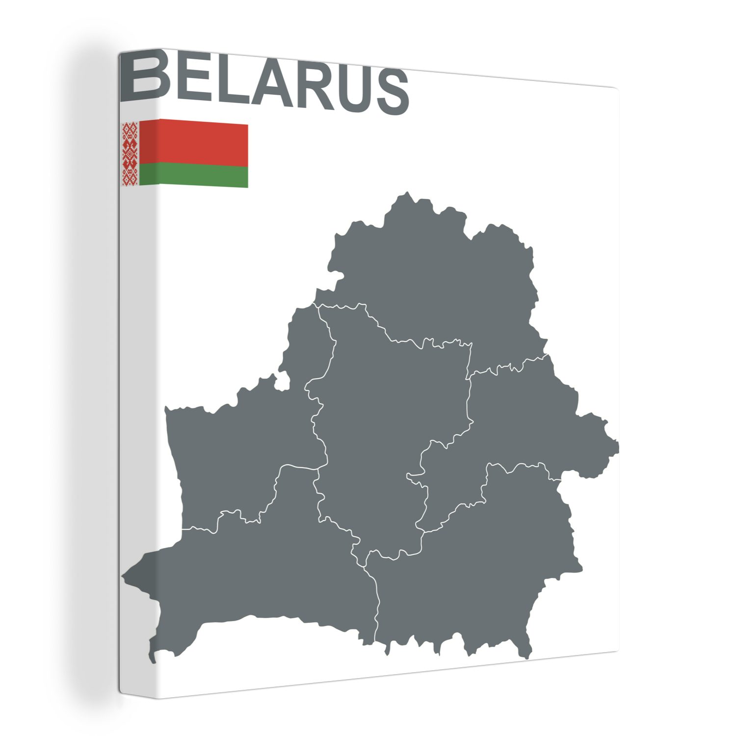 OneMillionCanvasses® Leinwandbild Illustration von Belarus in Grau auf weißem Hintergrund, (1 St), Leinwand Bilder für Wohnzimmer Schlafzimmer