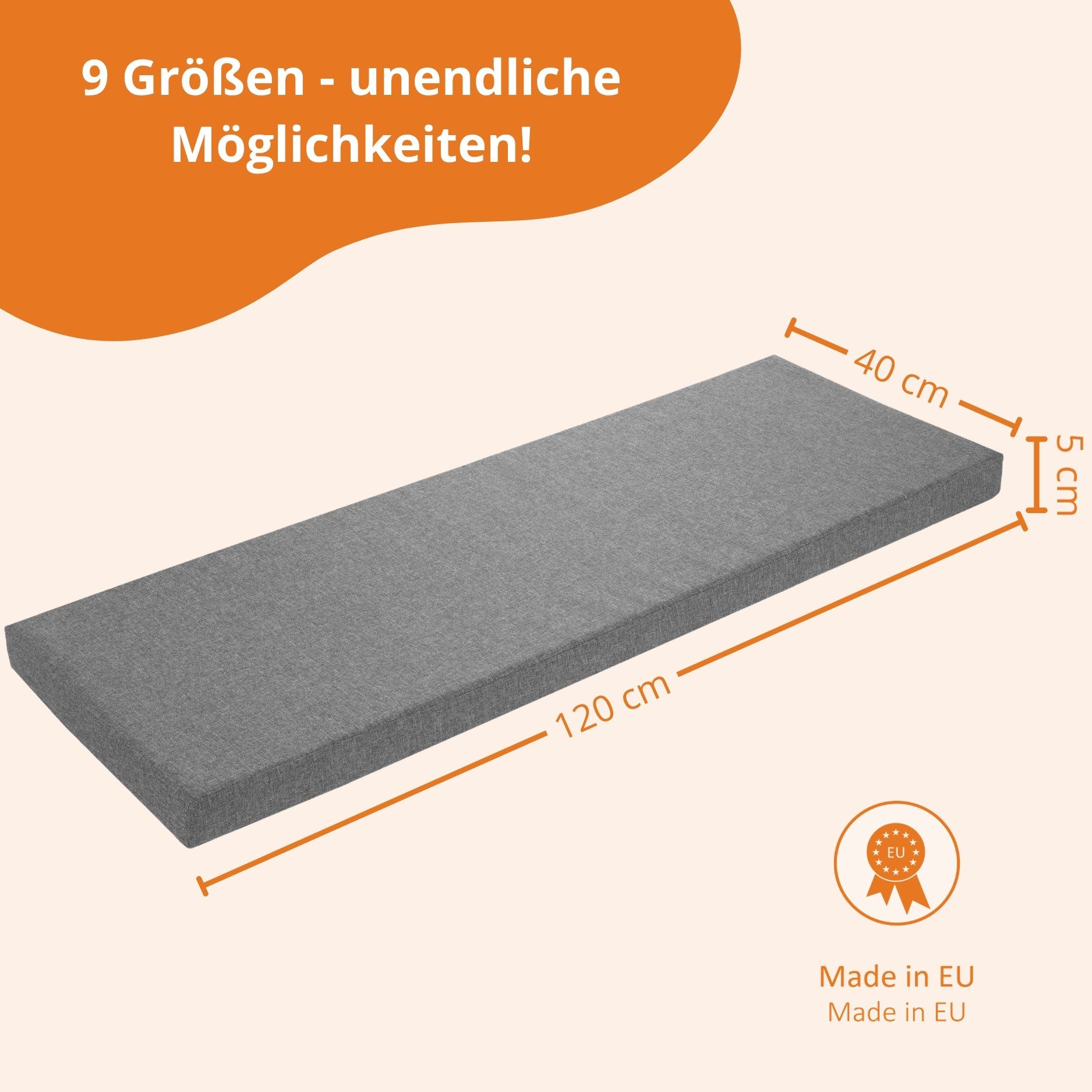 sleepling Bankauflage in 200x40 cm, 150x50 cm und vielen weiteren Größen und Farben, mit Anti-Rutsch Unterseite, aus widerstandsfähigem Sofastoff