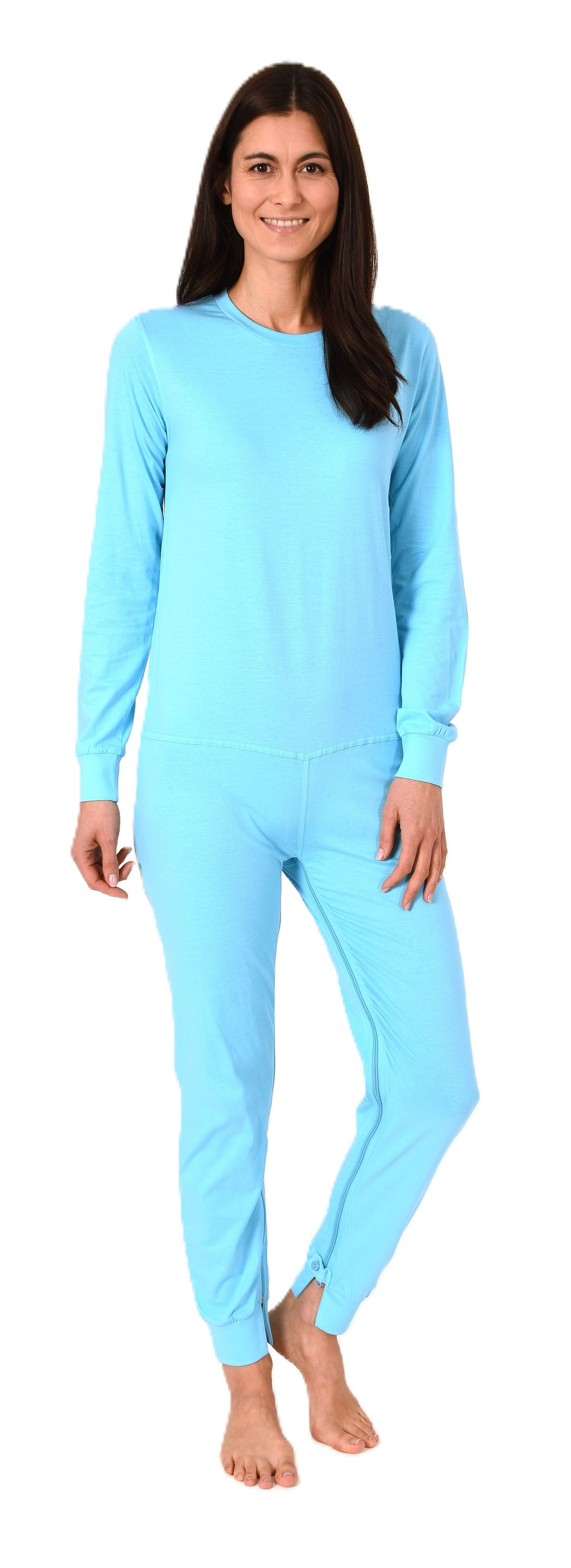 Normann Care Pyjama Damen Pflegeoverall langarm Einteiler mit Reißverschluss am Bein
