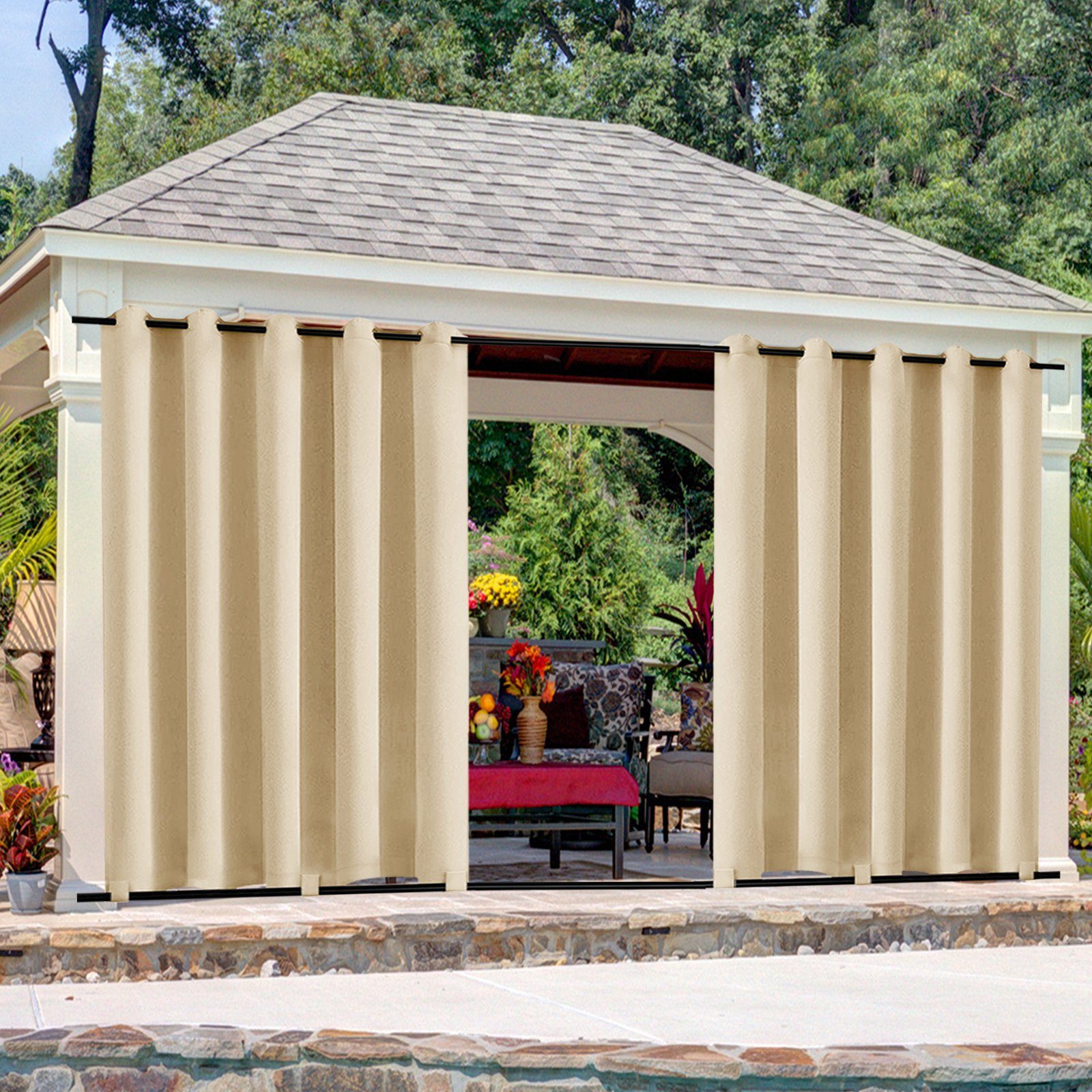 Jibenhome Outdoorgardine Outdoor Vorhang Wetterfest mit Ösen (2 St), Winddicht