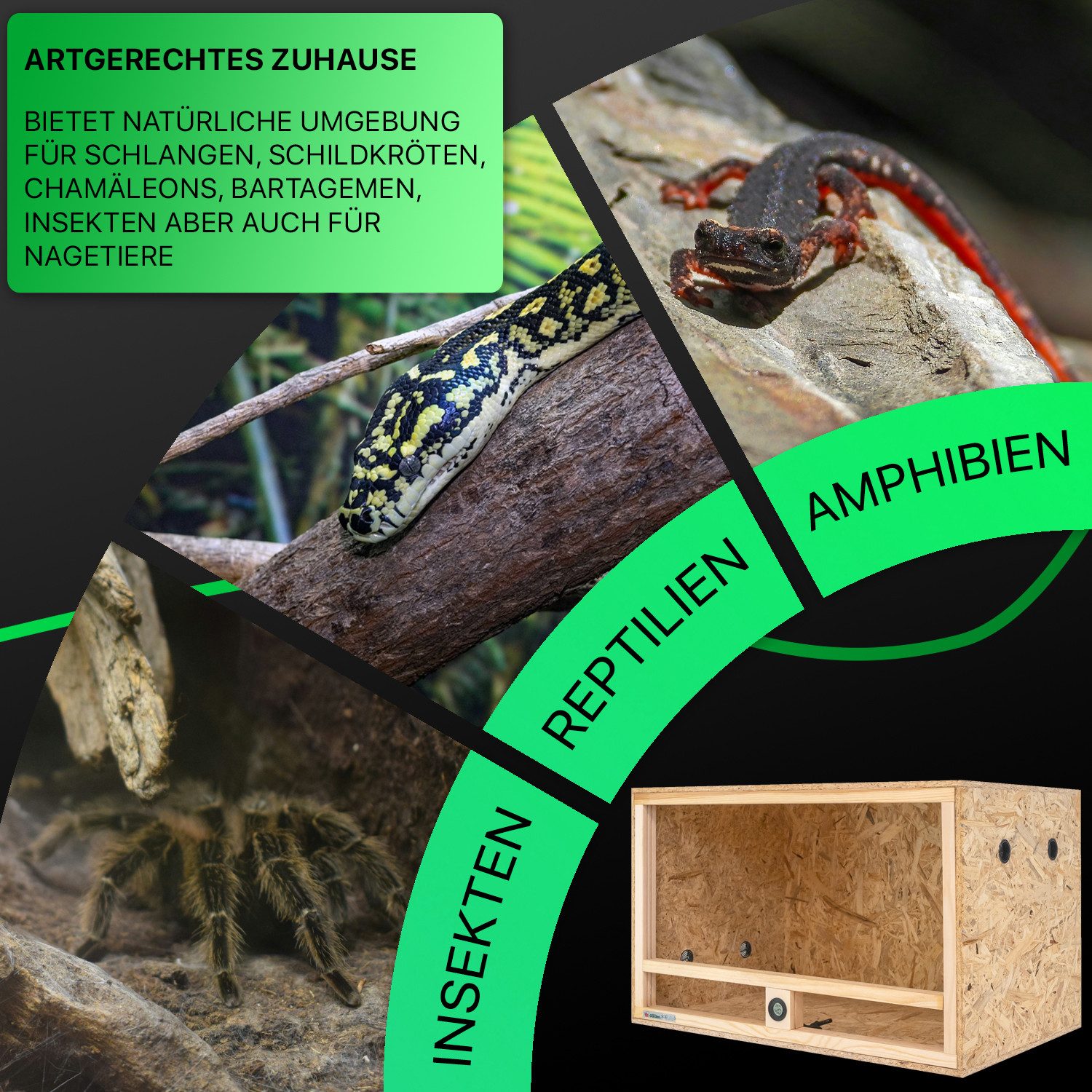 ITA Terrarium Holz Terrarium 80х50х50 mit Seitenbelüftung & Integriertem Hygrometer, Holzterrarium aus OSB - Terrarien für Reptilien, Schlangen, Amphibien