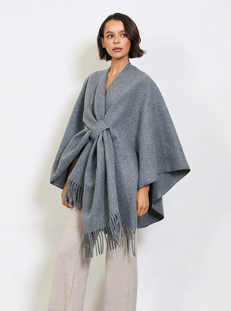 BZNA Poncho BZNA Strickponcho - Wolltuch mit Fransen - Cape MADE IN ITALY mit Fransen