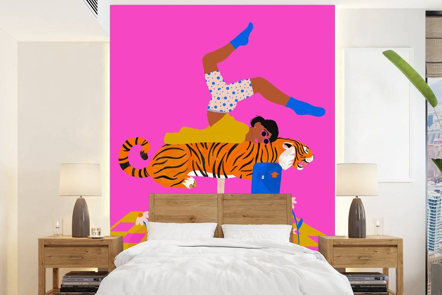 MuchoWow Fototapete Frauen - Tiger - Abstrakt, Matt, bedruckt, (4 St), Montagefertig Vinyl Tapete für Wohnzimmer, Wandtapete