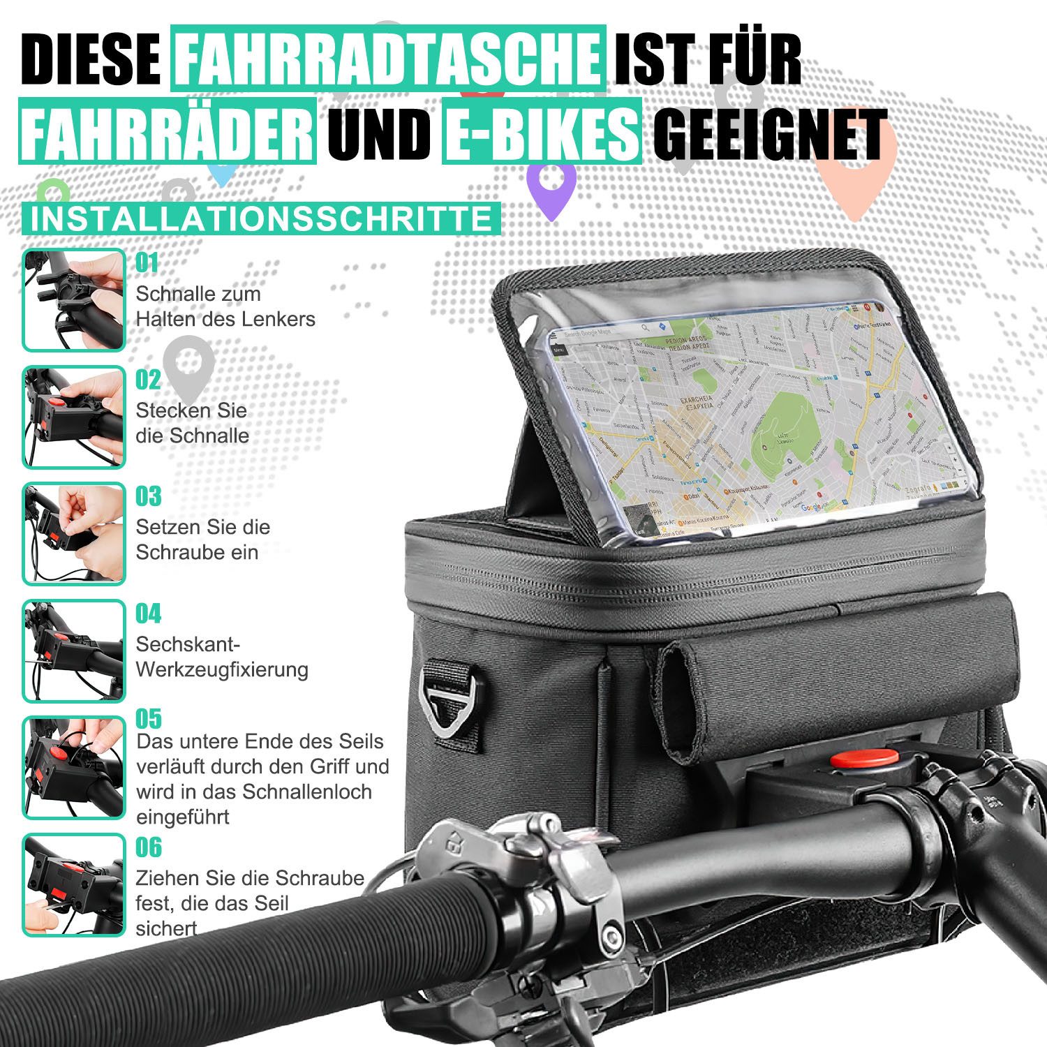HEYHIPPO Fahrradkorb Lenkertasche, wasserdichter Fahrradkorb mit großem Fassungsvermögen (Umhängetasche Fahrrad Fronttasche, Geeignet für Mountainbikes, Vorderkopf kann Cross-Body sein, schwarz), Doppelreißverschluss fahrradtasche vorne 20,6 x 18,3 x 12,5 cm